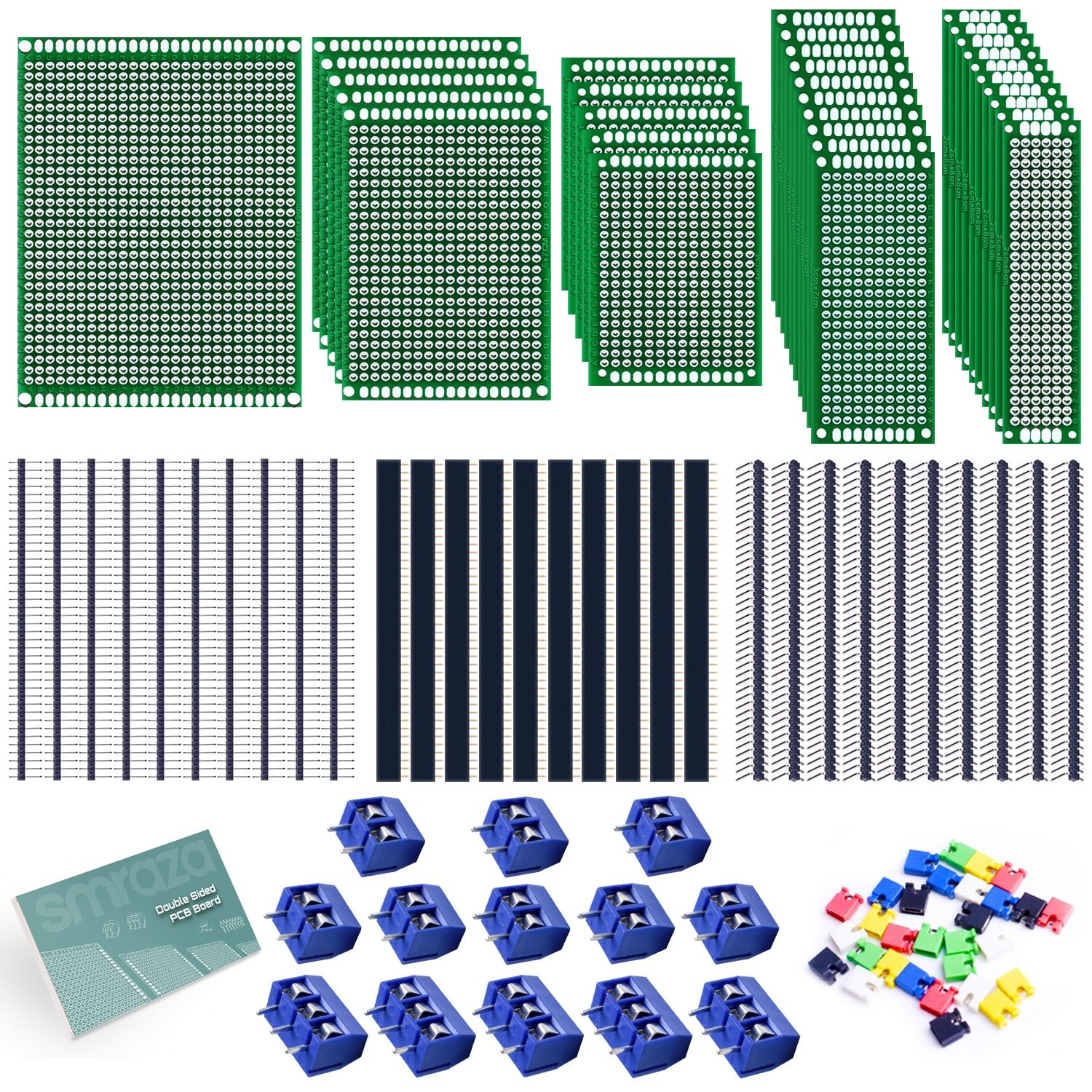 104pcs Double Sided PCB Board Kit, Prototype Boards for DIY Soldering and Ele