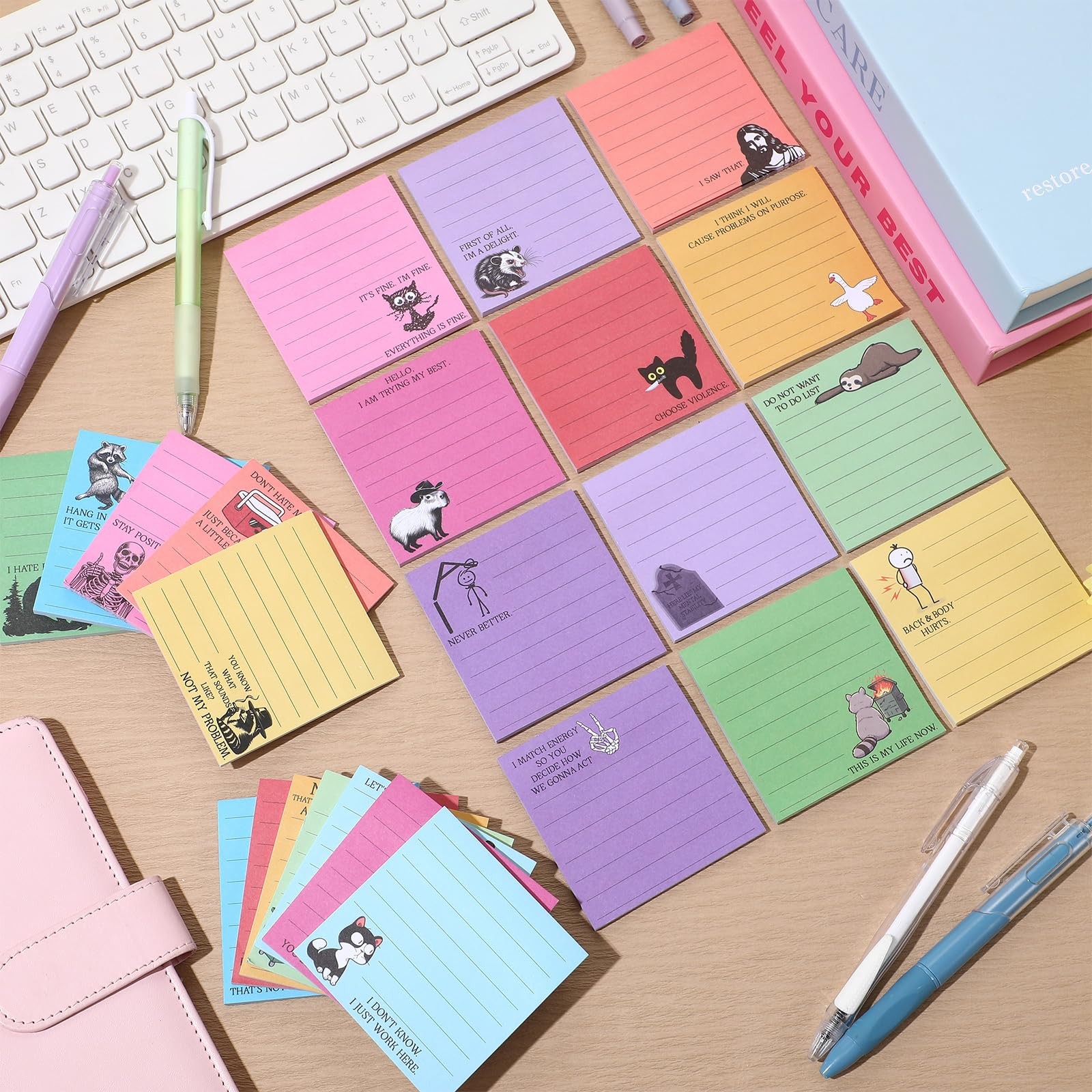 24 Pcs Funny Sticky Notes for Work 3×3 Inches Sarcastic Self Adhesive Notepad…