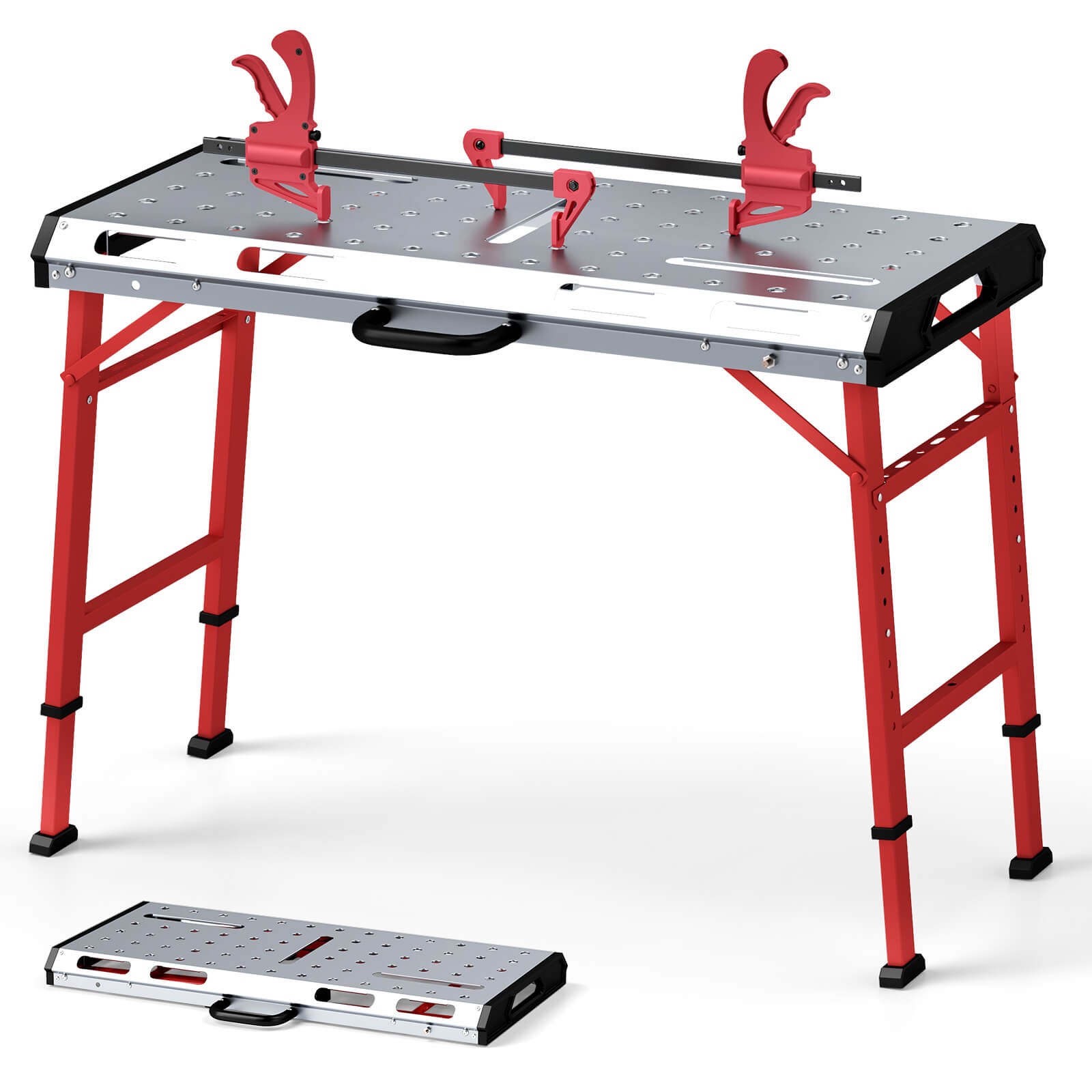 Welding Table 42″ x 21″ with Adjustable Height 2 Bar Clamps and Carrying Handle
