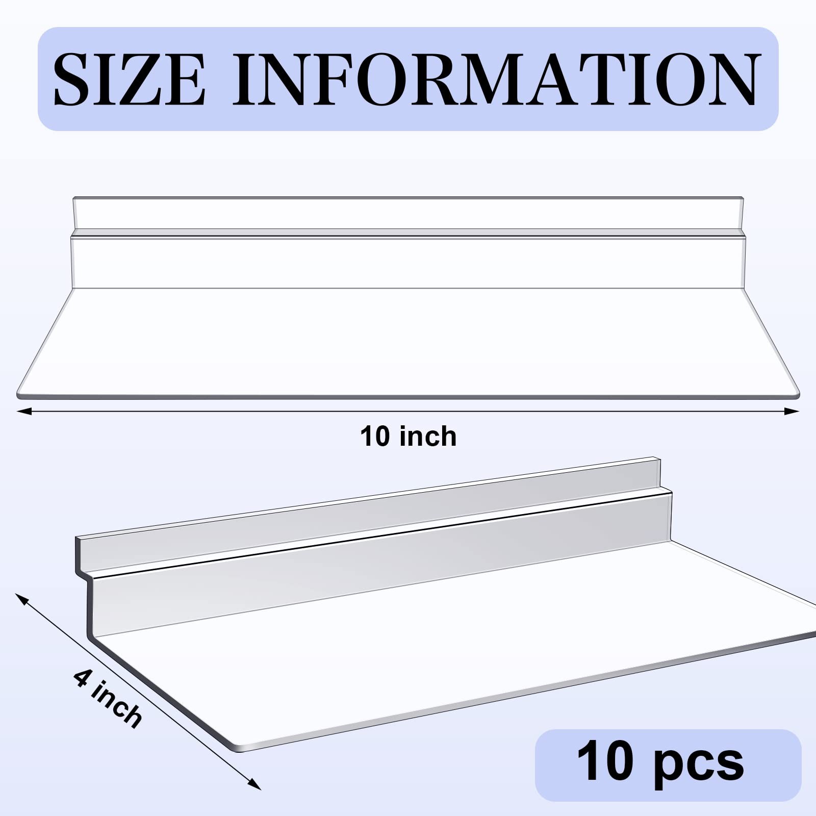 10 Pack Clear Slatwall Hanging Shelves Plastic Display Shelves Retail Storage