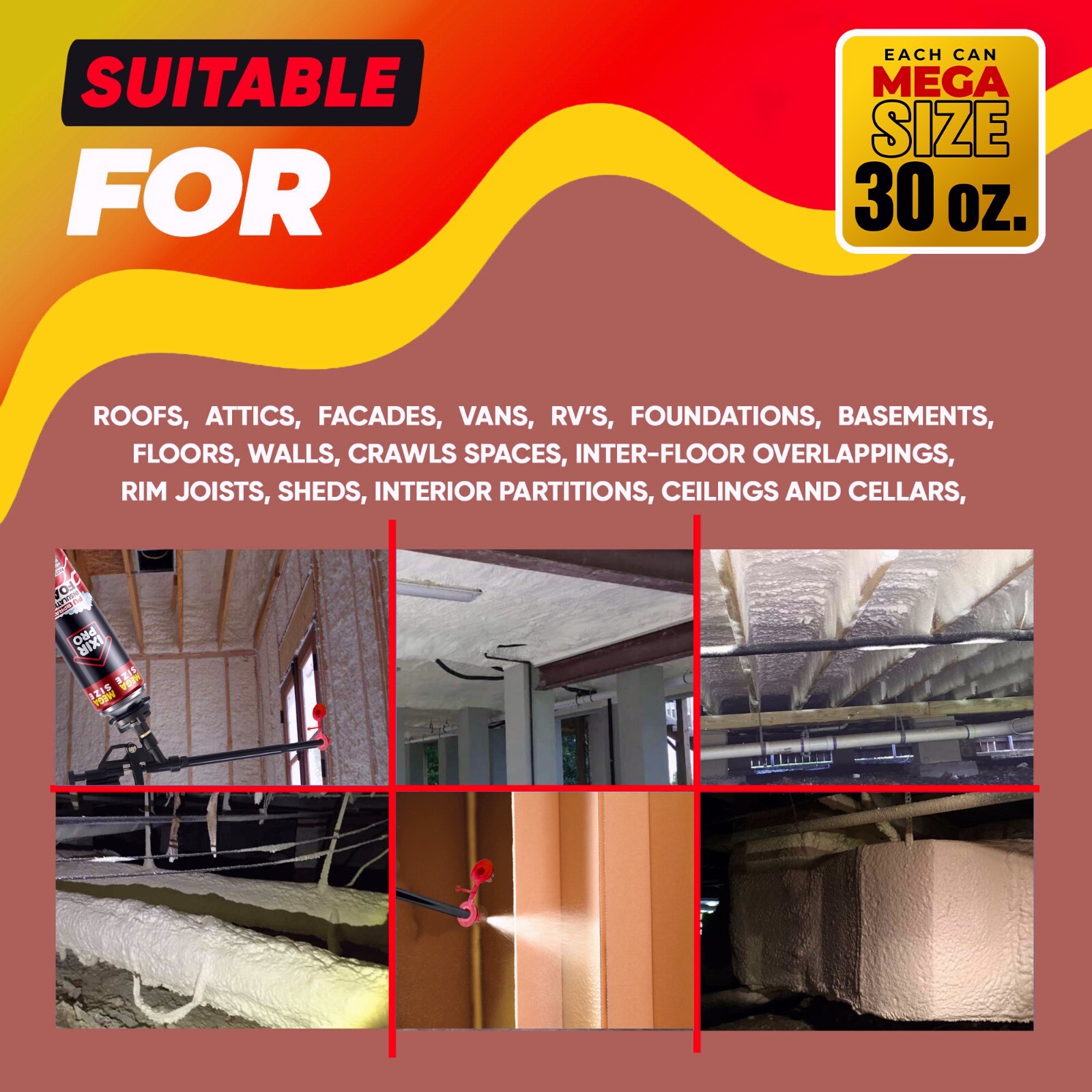 Mega Size Spray Foam Insulation Can (18×30 oz. / 850 g) Expanding Sealant