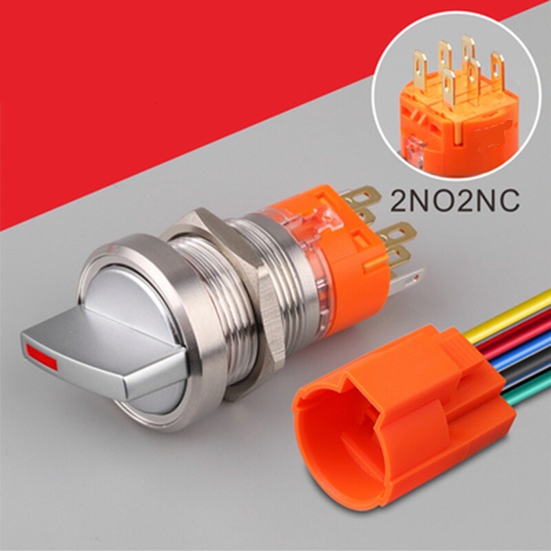 19/22mm 2/3 Position Selector Rotary Switch 2NO 2NC Metal Selector Rotary Switch