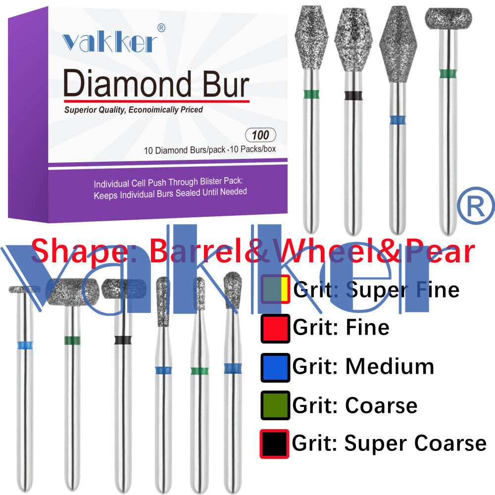 10pc Diamond Burs Shape Barrel Wheel Pear Fine Medium Coarse