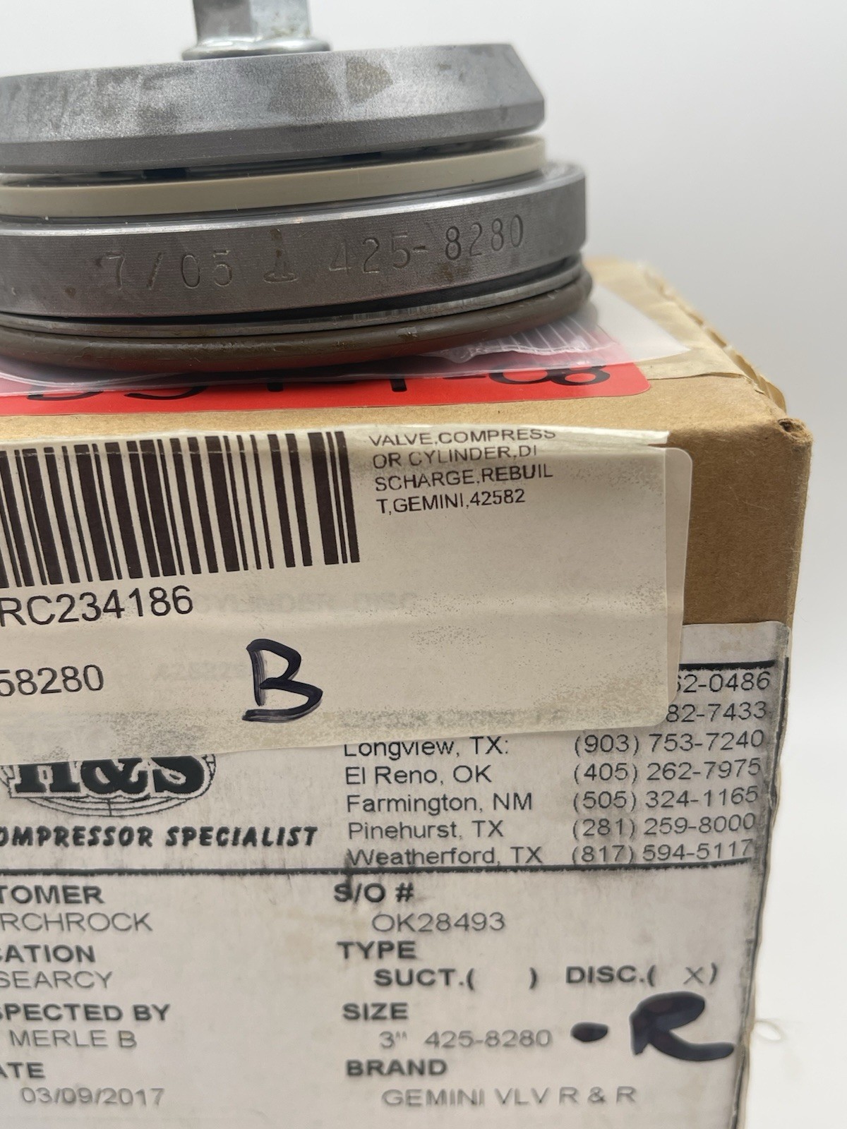 Gemini 425-8280 425-8280-R Compressor Discharge Valve 3 inch H&S Rebuilt