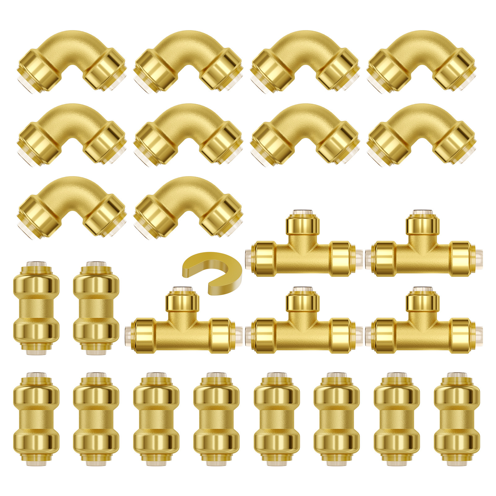 Pipe Fittings 25PCS 1/2″ (Straight, Elbows, Tees) Push-Fit Brass fittings