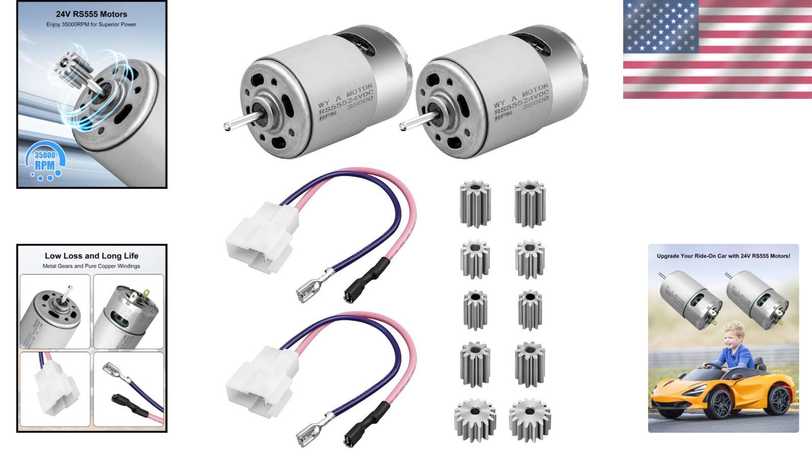 2 Pcs 18V 24V RS555 35000RPM Electric Motor Drive Engine for Power Wheel High-Sp