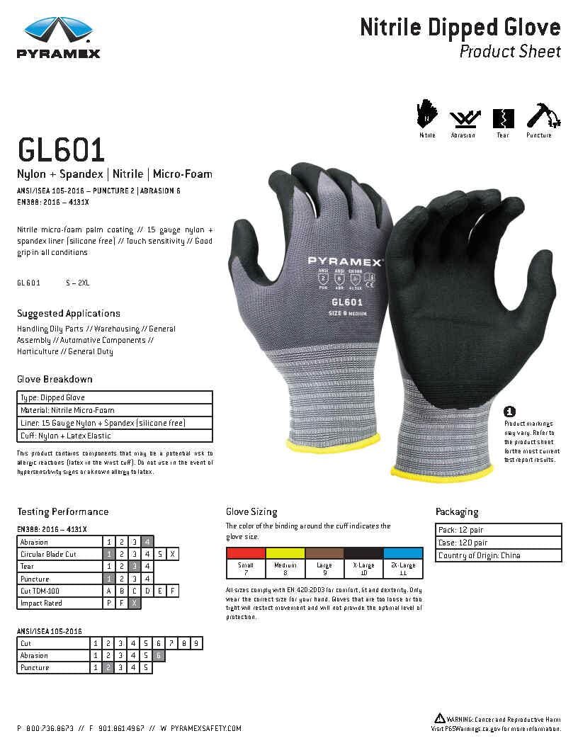GL601 Micro Foam Nitrile Grip Palm Coated Multi Purpose Protective WORK GLOVES