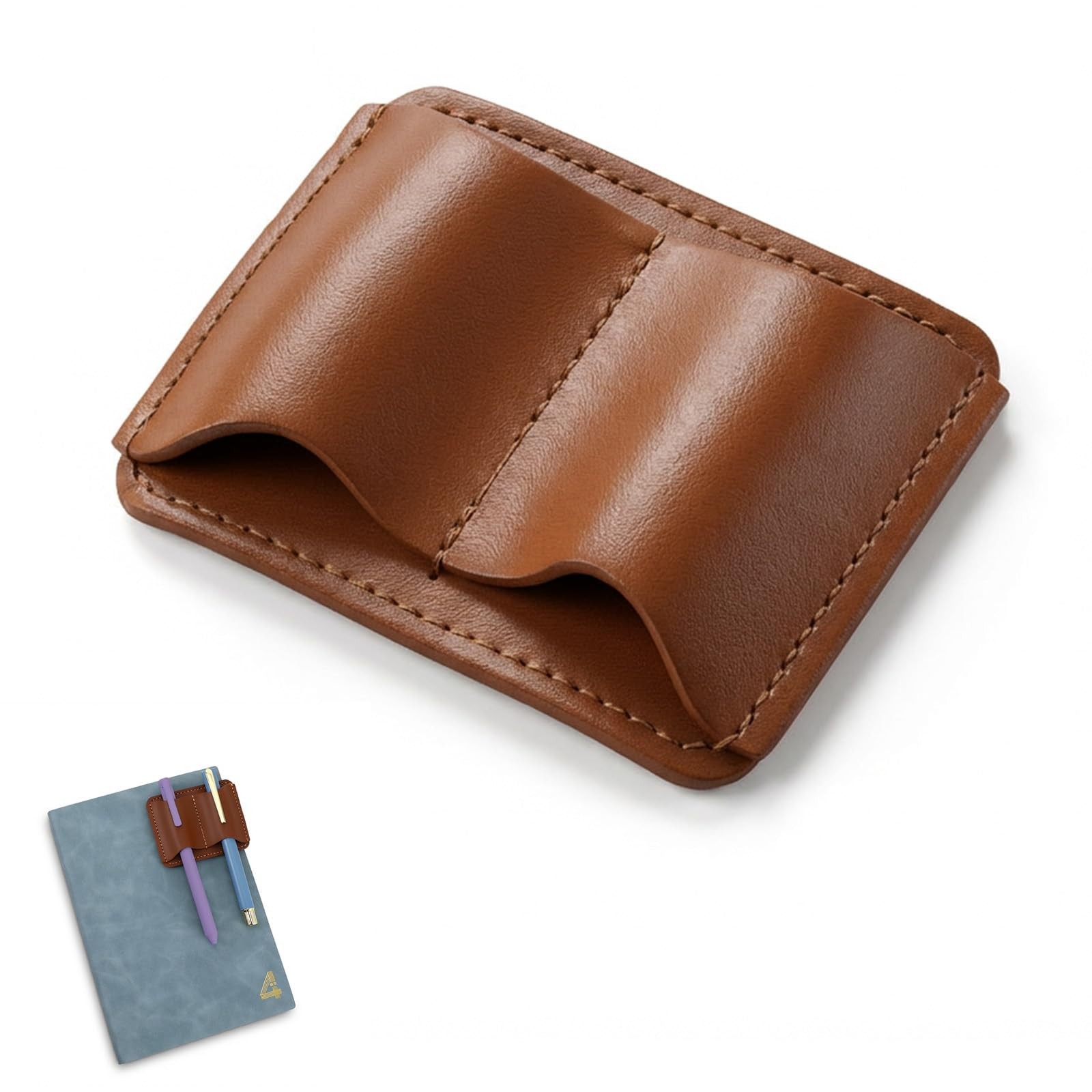 Leather Pen Holder for Notebook 2.9 x 2.3Inch Pen Holder Clip Double Slot Pen…