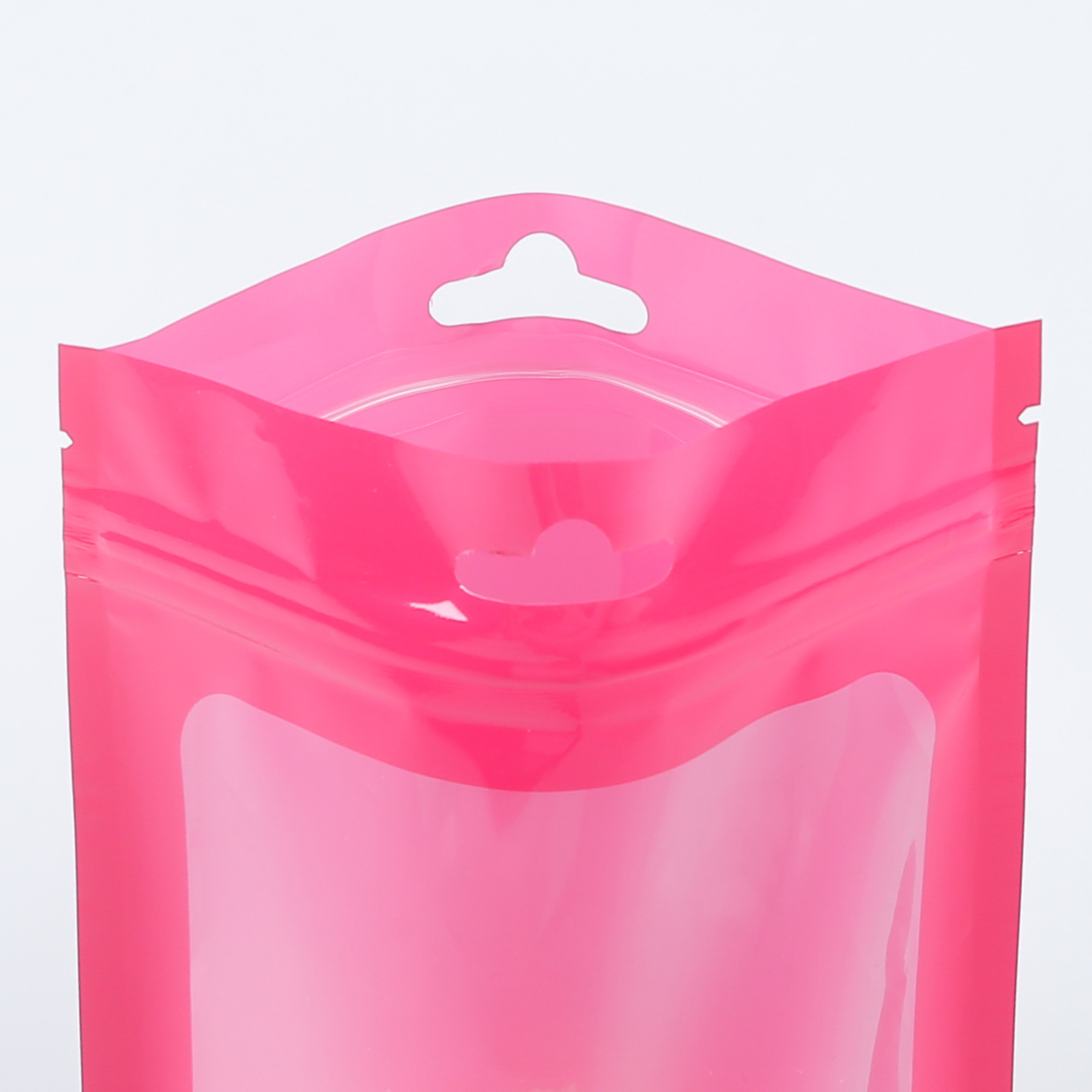 100 Clear Window Glossy Pink Flat Beauty Storage Zipper Pouch w. Hang Hole