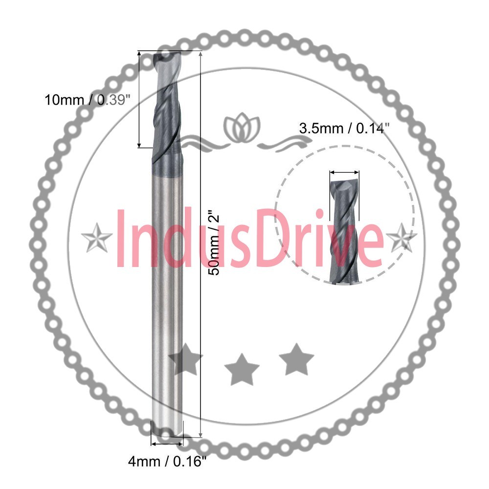3.5mm Dia 4mm Shank 50mm Long HRC45 Carbide AlTiN Coated 2 Flute Square End Mill