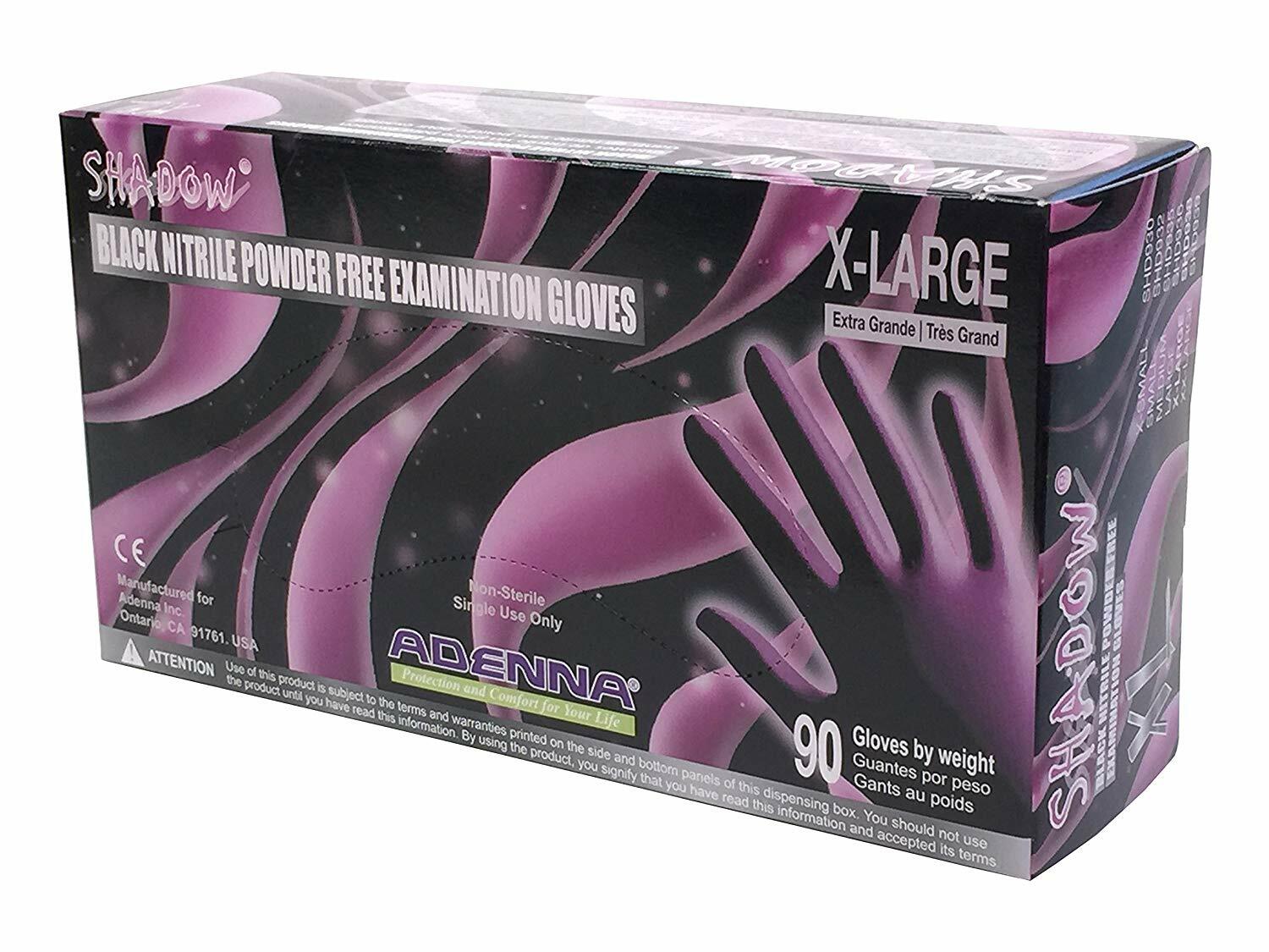 Adenna SHD938 Shadow Nitrile Powder Free Exam Gloves, X-Large, Black, Case/10