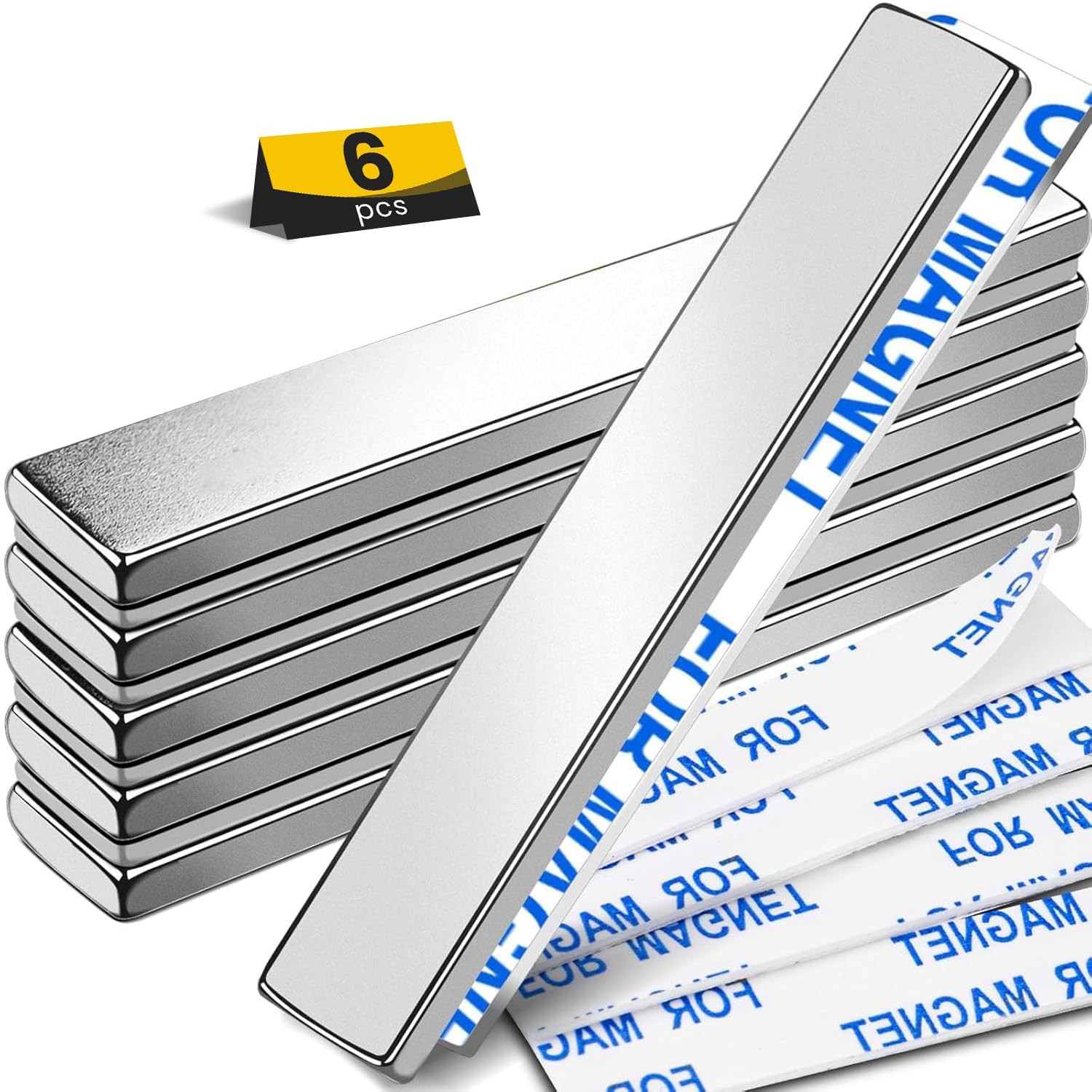DIYMAG Neodymium Magnets, 6 Pack Strong Magnetic Bar with 60x10x3mm, Silver