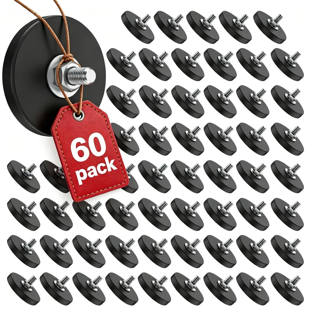 60 Pack Rubber Coated Magnets 1.69 Inch Rock Light Mounting Magnets with M6 Thre