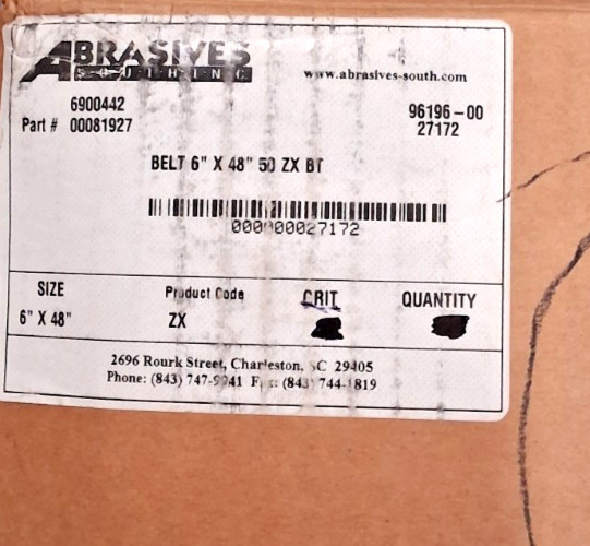 Zirconia Alumina Abrasive Belts 6×48″ 50 Grit Coarse QTY10 6900044200081927