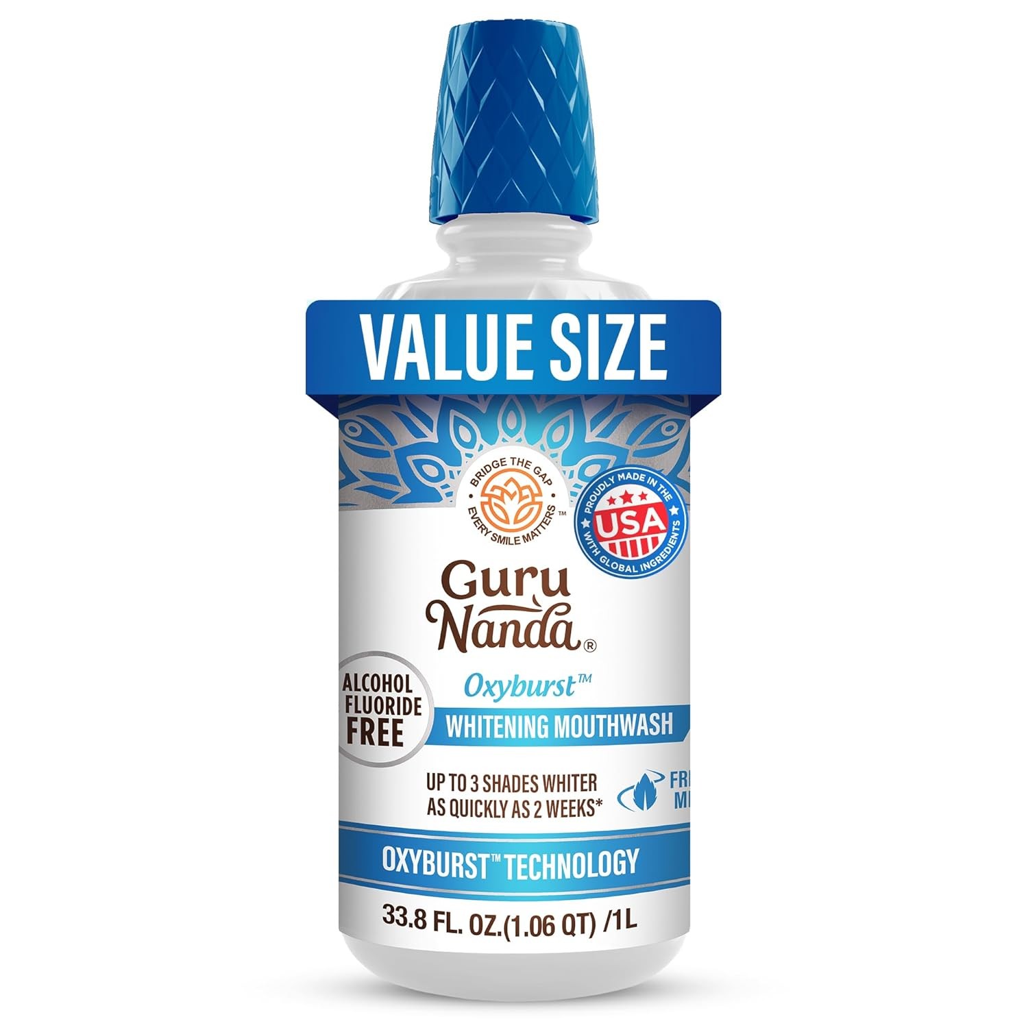 GuruNanda Oxyburst Teeth Whitening Mouthwash – Alcohol & Fluoride Free, with H