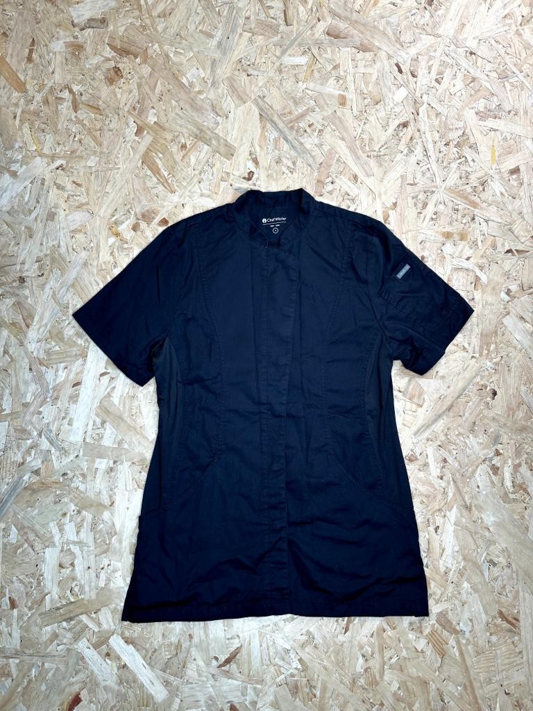 Chef Works Womens Black Short Sleeve Chef Coat Jacket Size Small Snap Front
