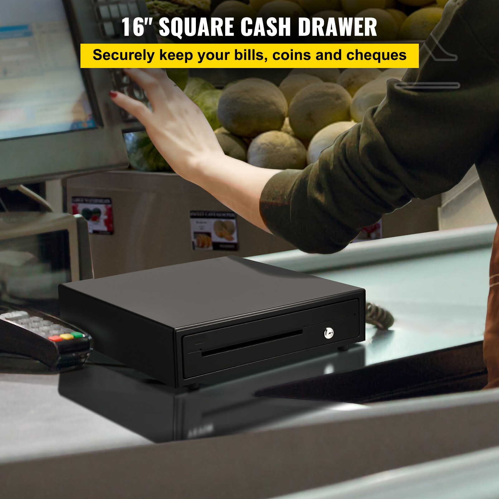 Cash Drawer 16″ Cash Register POS System 5 Bill 8 Coin 3 Unlocking Ways Box