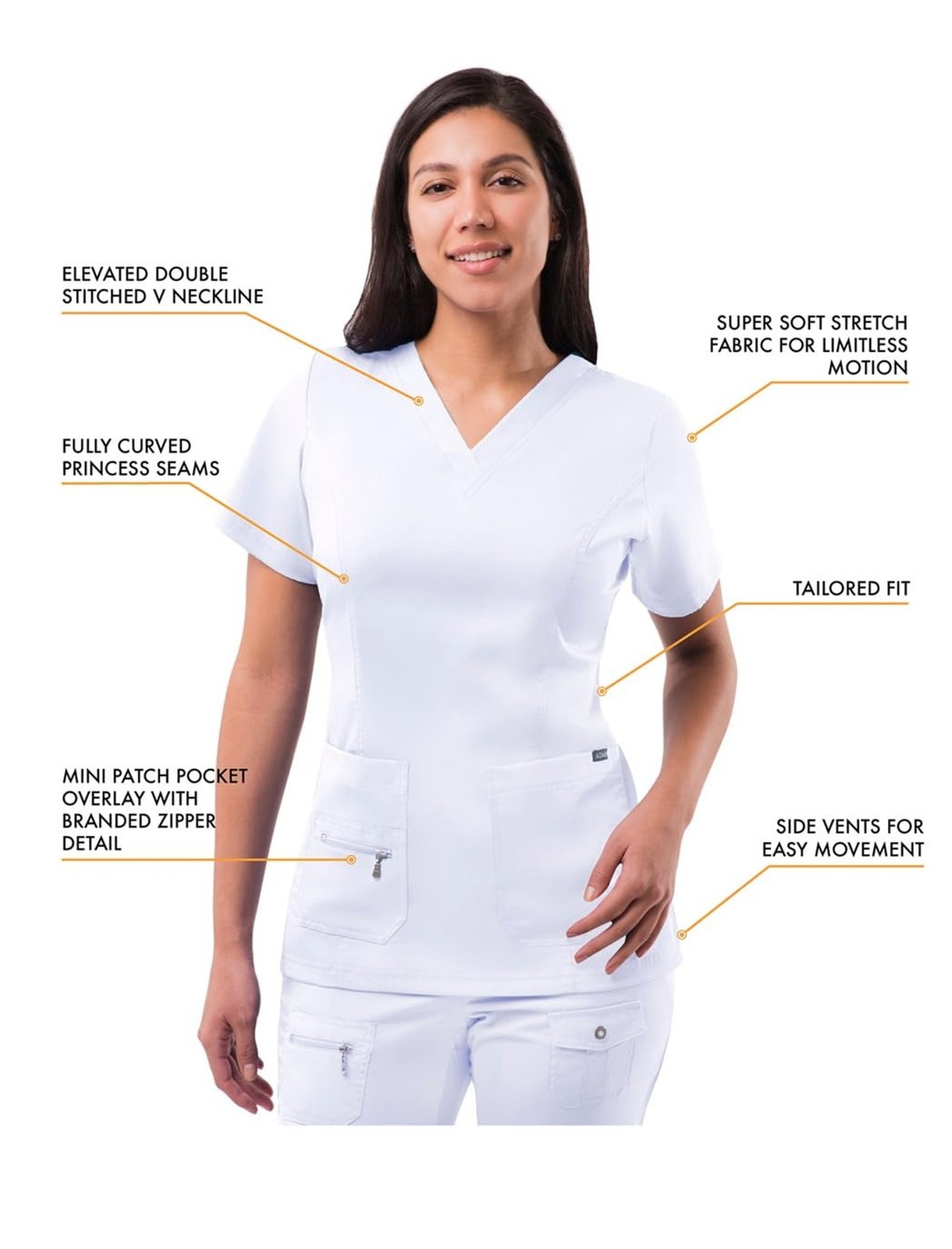 Adar Pro Scrubs for Women – Elevated V-Neck Scrub Top Small White