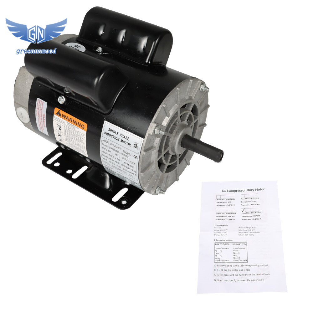 Compressor Duty Electric Motor 3 hp 3450RPM 56 Frame 1 Phase 115-230V 5/8″ Shaft