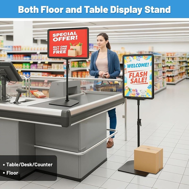 Adjustable Height Double-Sided Sign Stand W/ Extended Base Floor & Table New