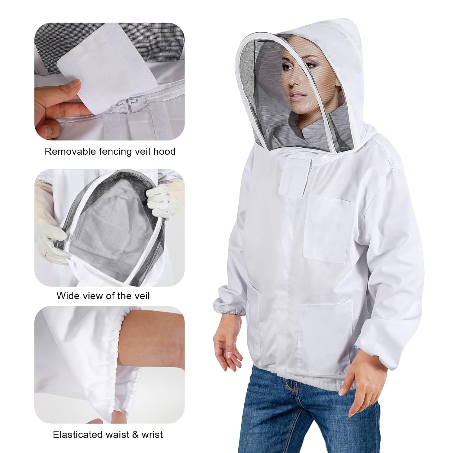 Beekeeping Jacket for Men Women,Polycotton Bee Jacket with Veil Hood,Beekeeper J