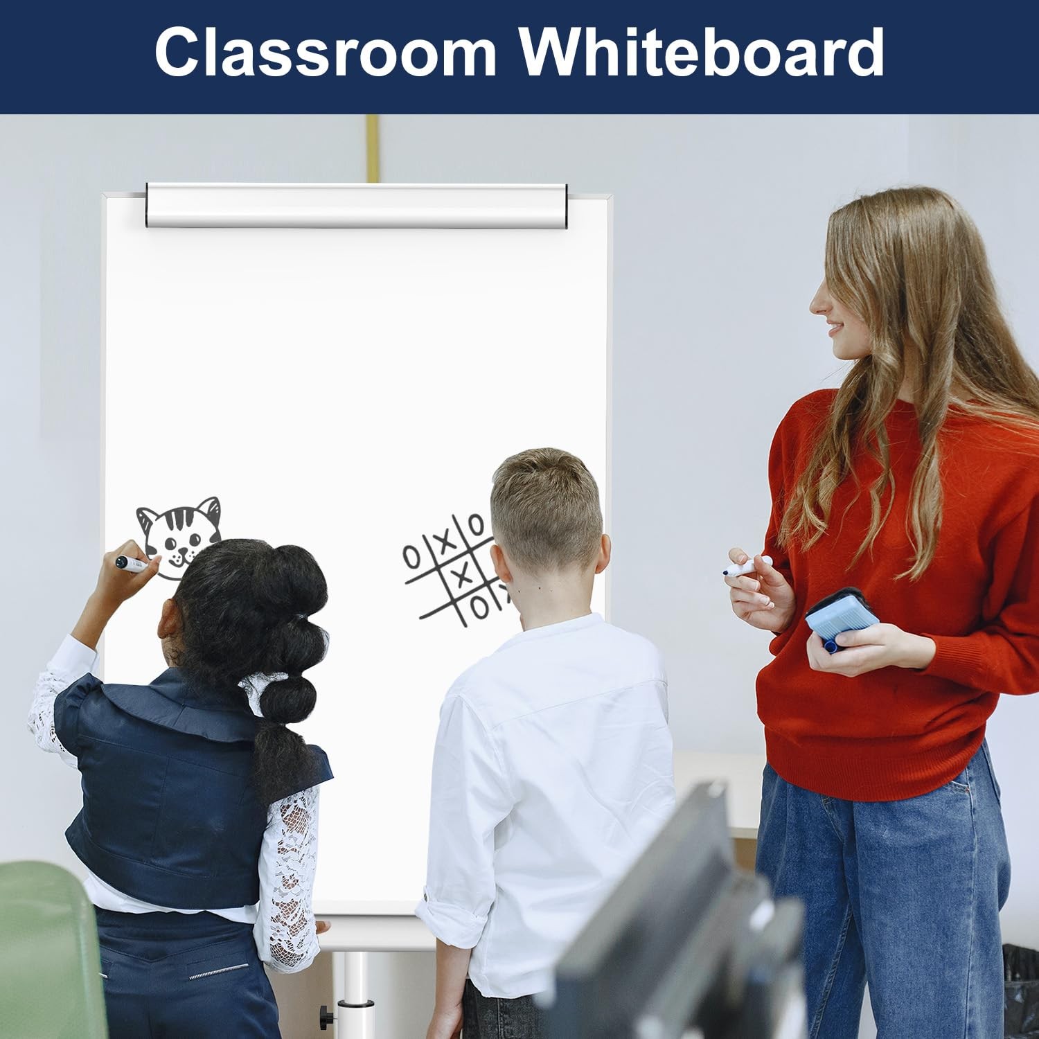 Rolling Whiteboard Standing – 40 x 26 Inches Magnetic Mobile White Board with…