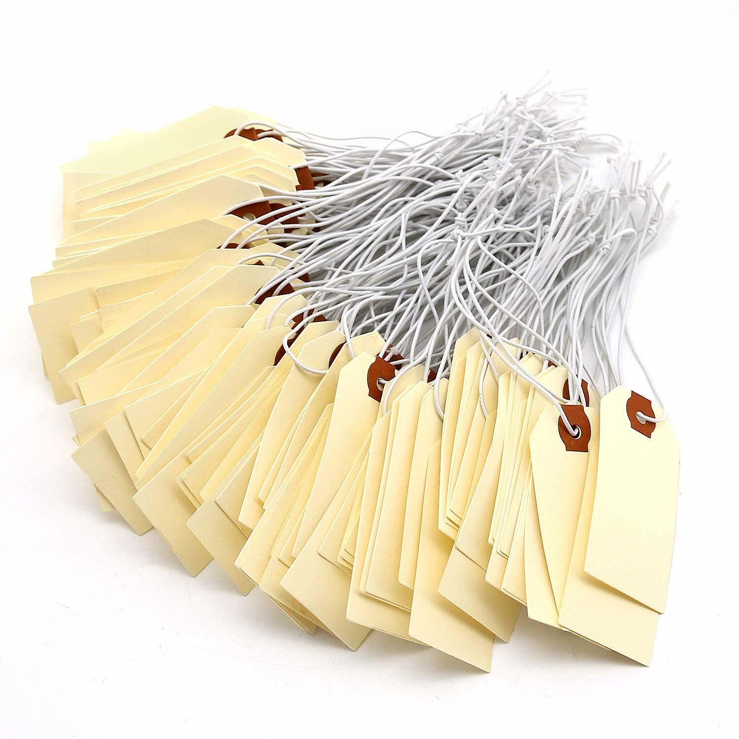 100 Pack Manila Shipping Tags with Elastic Rubber Bands Double Layer Reinforced