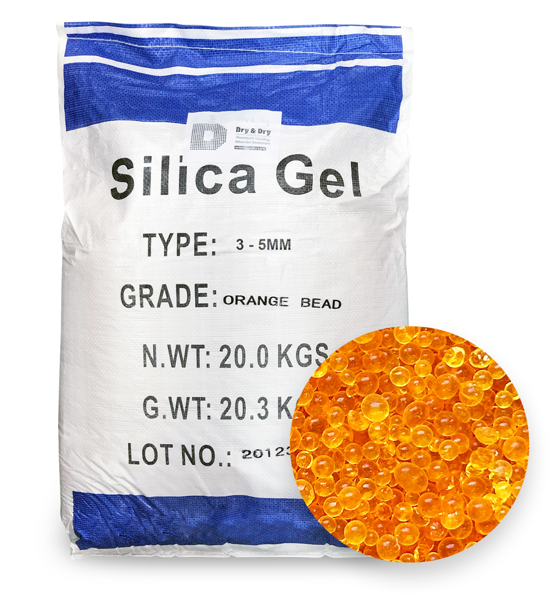 [44 LBS] Orange Premium Indicating Silica Gel Beads (3-5 mm)-(1 Sack of 44 LBS)