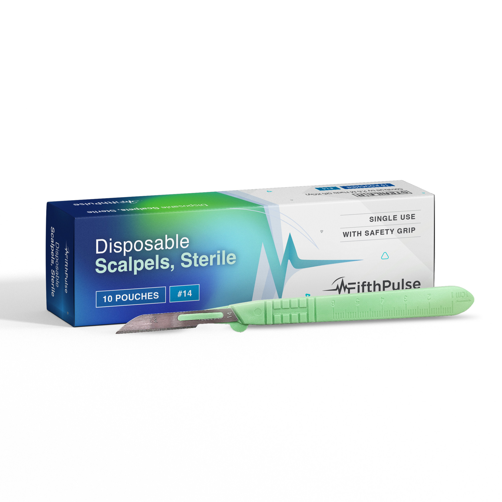 FifthPulse Sterile Disposable Scalpel, Stainless Steel #14 Blade Size – 10 Pack