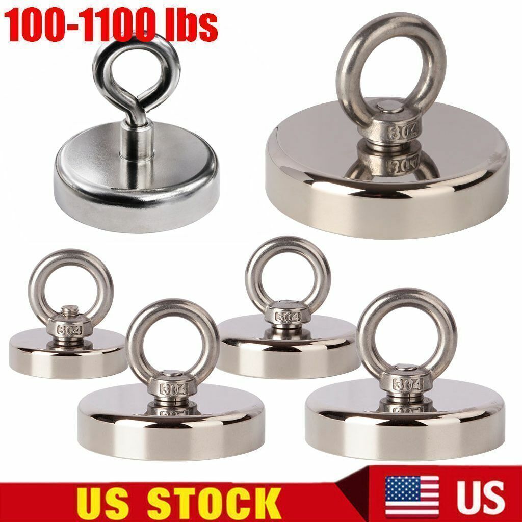 100-1100LB Neodymium Fishing Magnets Pulling Force Super Strong Round Rare Earth