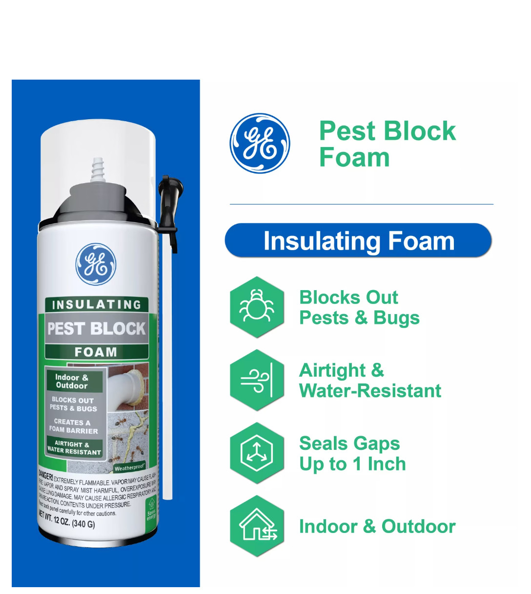🚨TWO PACK 12 OZ CANS! New GE Pest/Rodent Block Insulating White Foam Sealant🚨