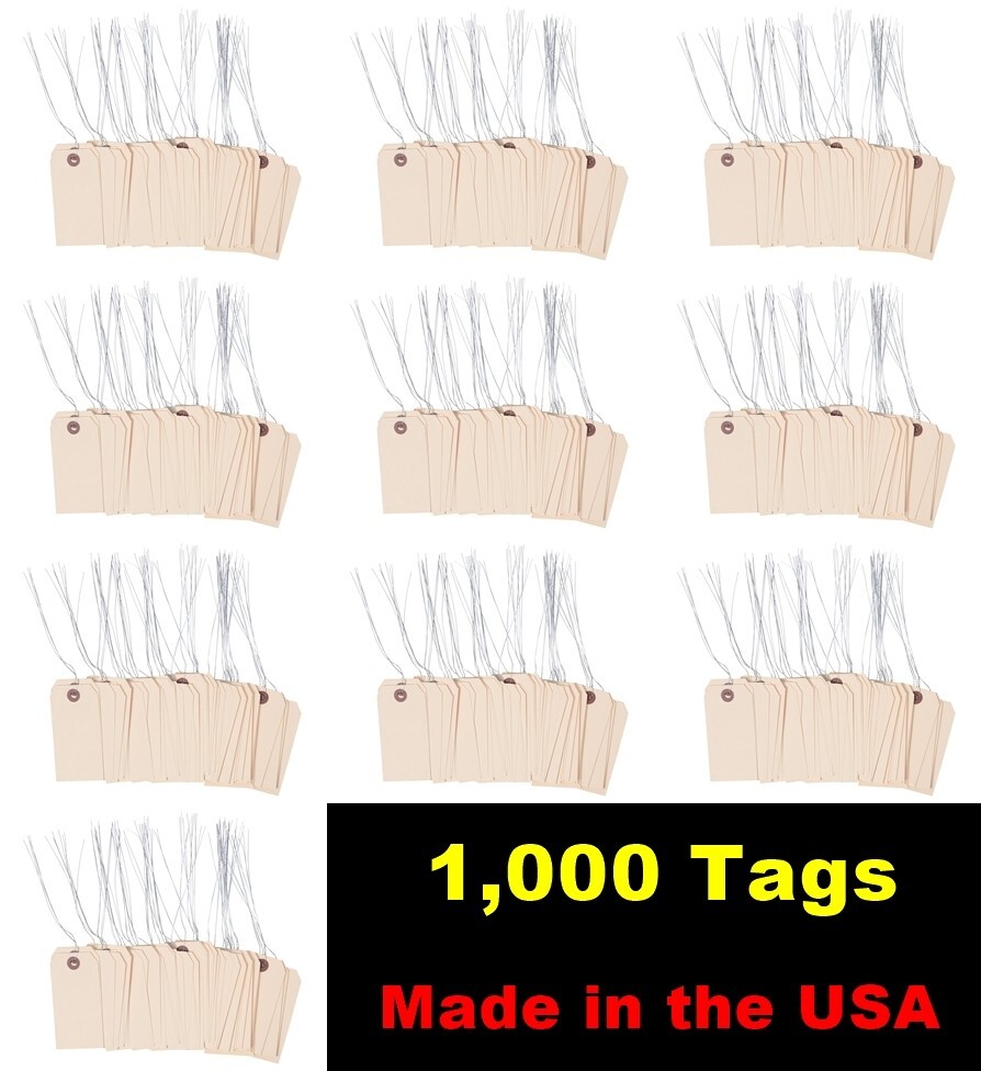 1000- 4 1/4″ x 2 1/8″ Size 4 Manila Inventory Shipping Hang Tags with Wire 13 Pt