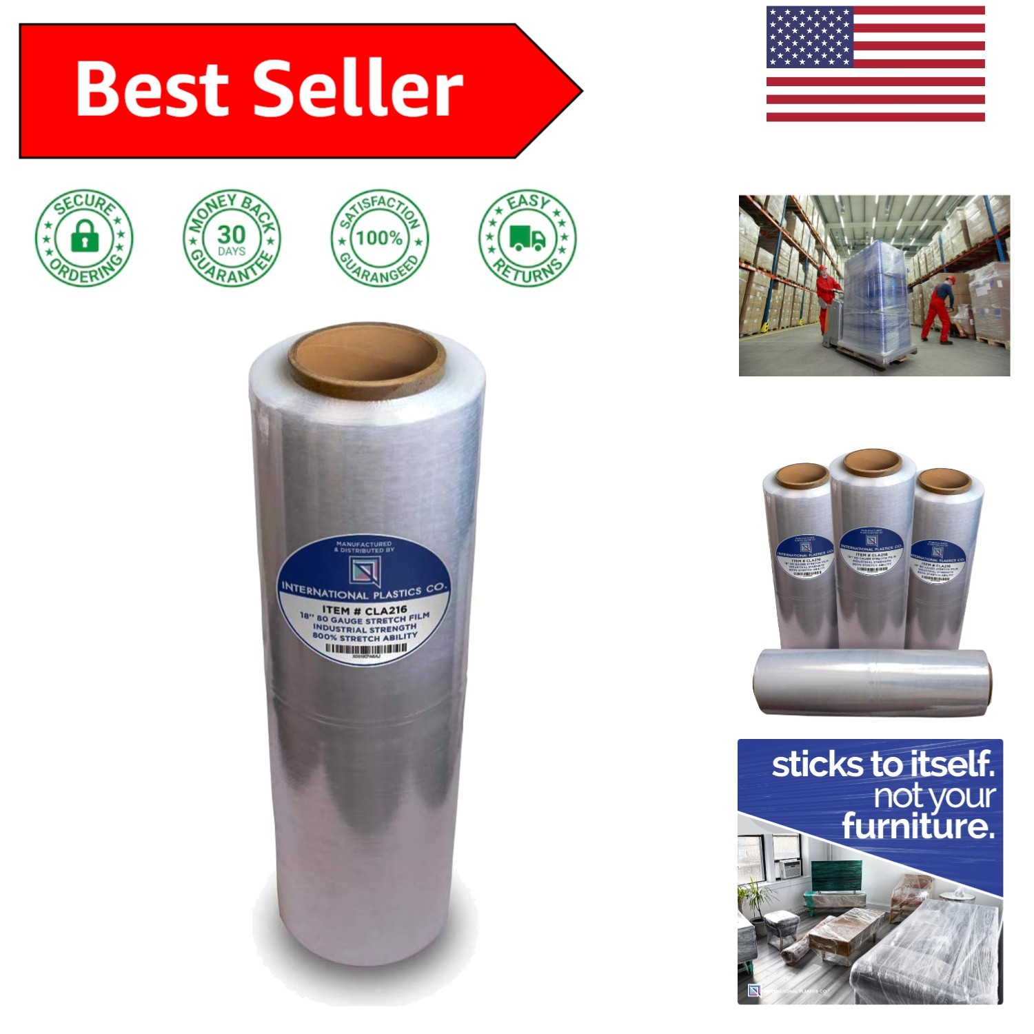 Industrial Strength 18″ Stretch Film – 1500ft Roll, 800% Stretch, Eco-Friendly