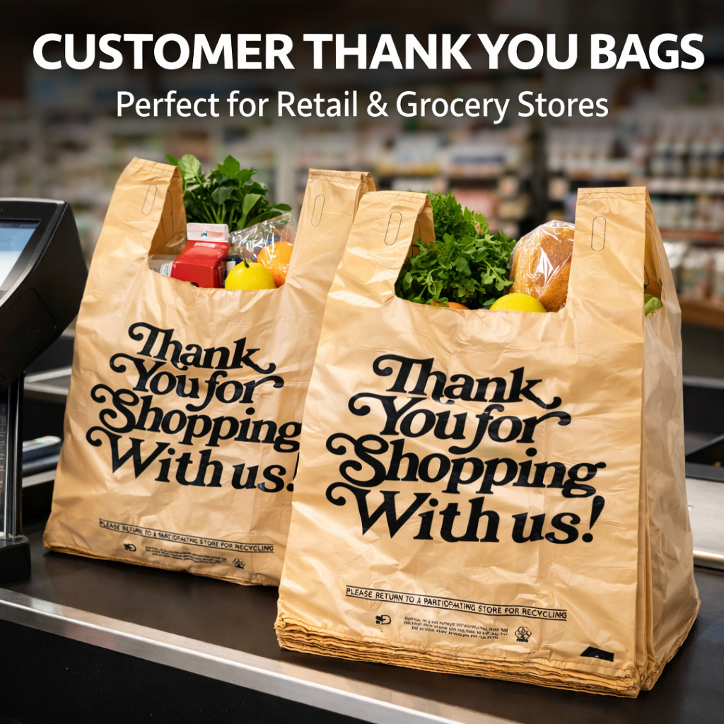 Heavy Duty Beige T Shirt Bags 21 x 6.5 x 11.5 0.71 Mil Grocery Bags
