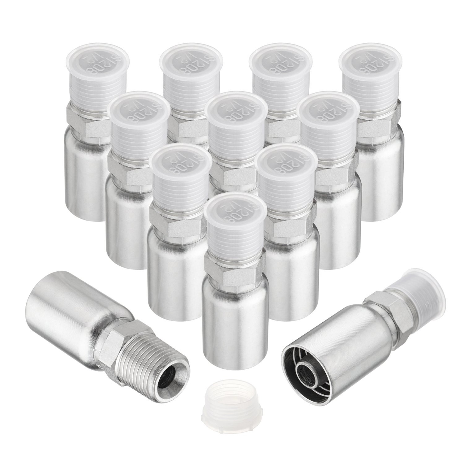 12-Pack 1/2″ Hose x 1/2″ NPTF Male Pipe Thread Hydraulic Hose End Crimp Fittings