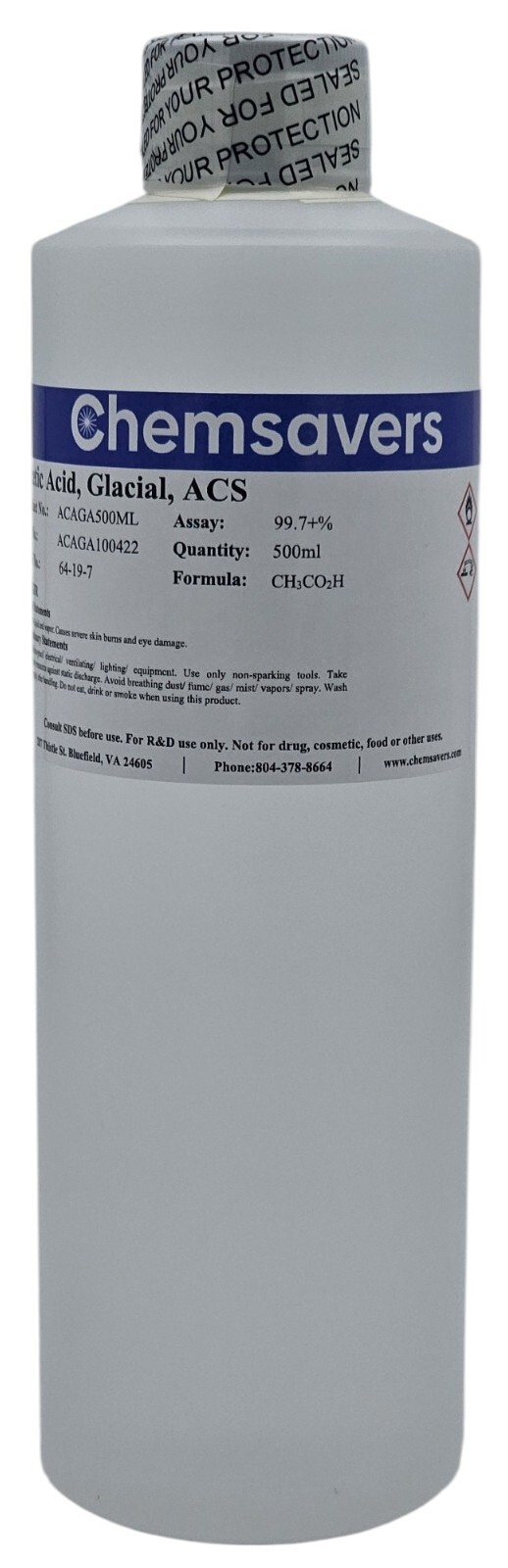 Acetic Acid, Glacial, ACS, 99.7+%, 500ml