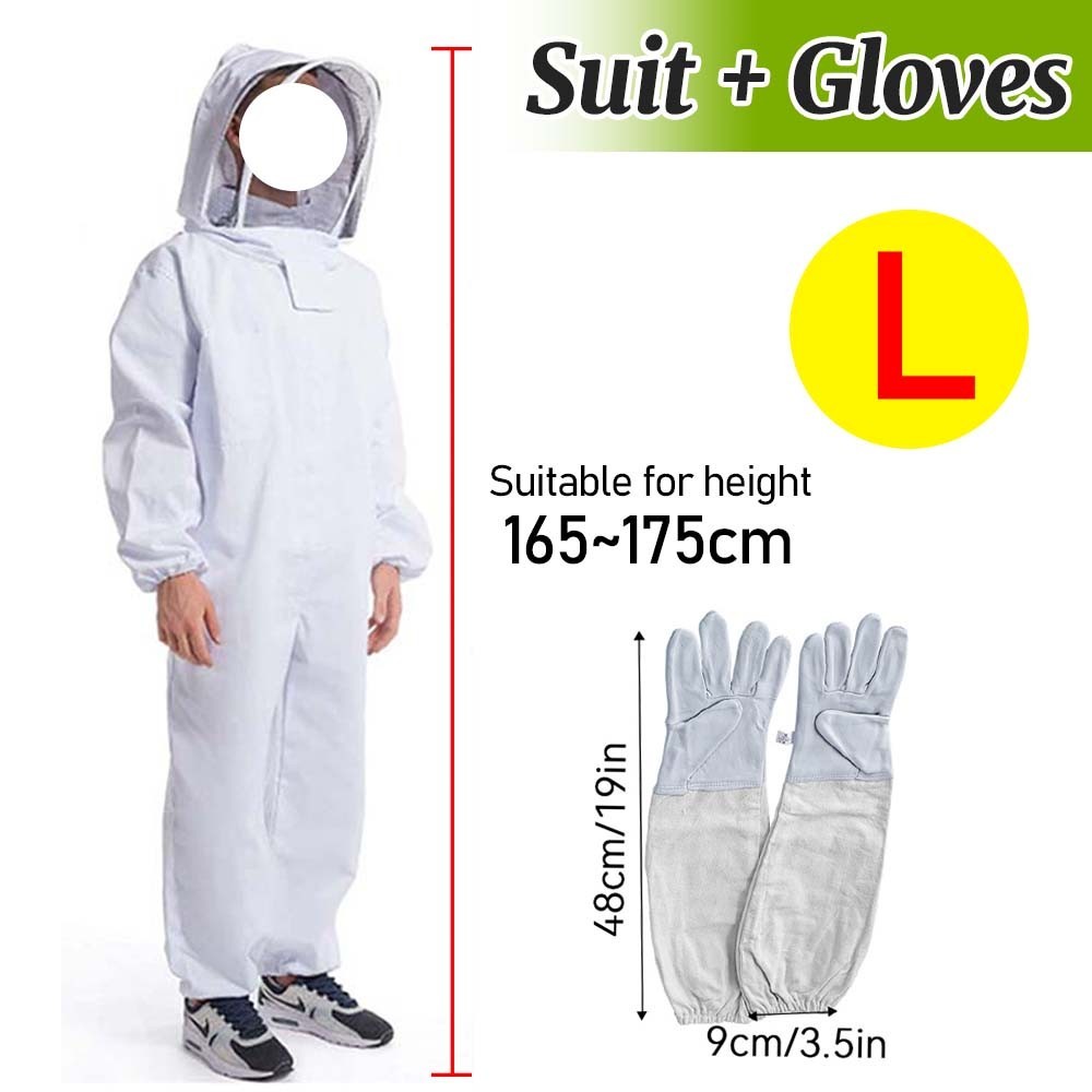 L Bee Suit with Gloves and Veil Hood for Bee Keeper Men Women Beekeeping Suit