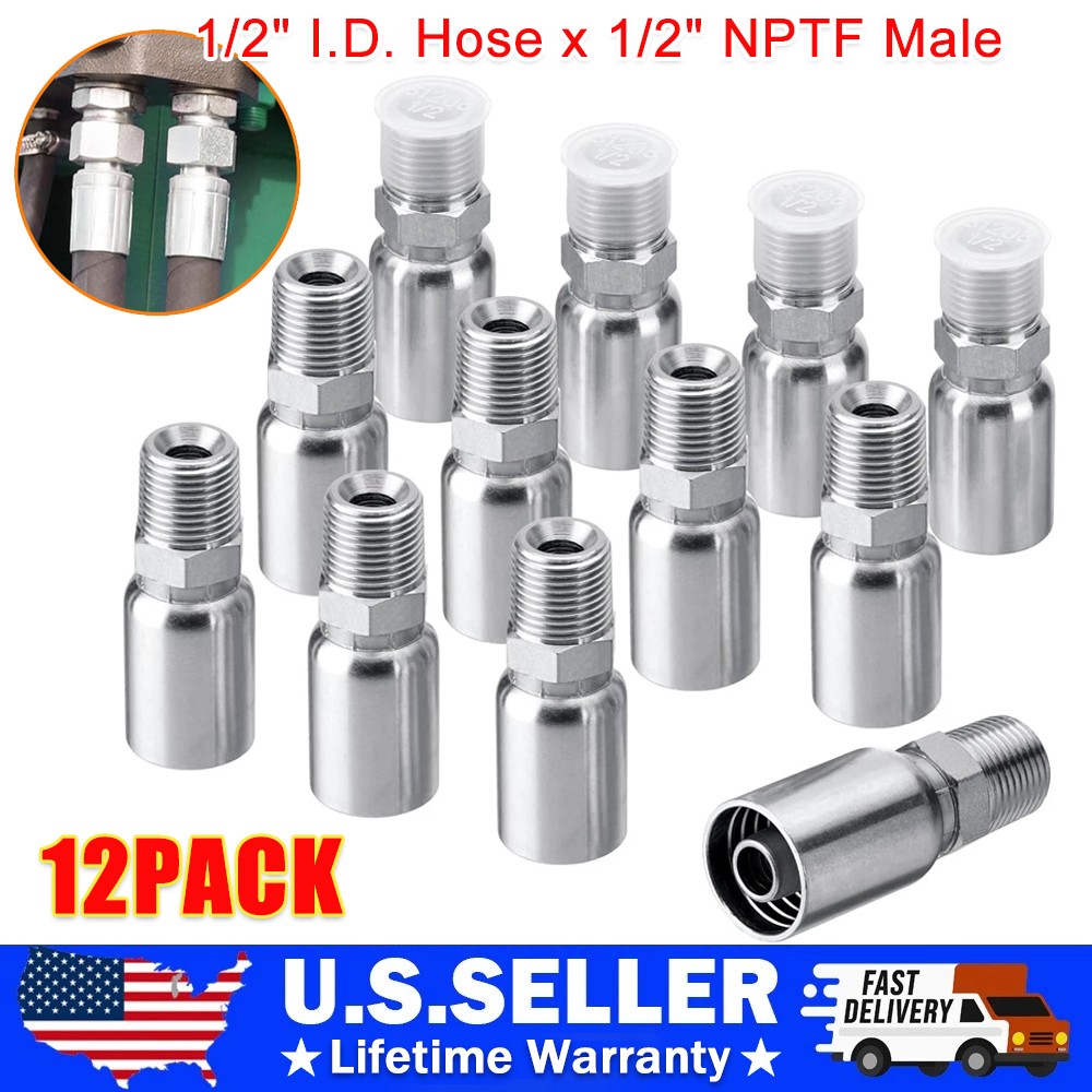 12 Pack 1/2″ Hose x 1/2″ NPTF Male Pipe Thread Hydraulic Hose End Crimp Fittings