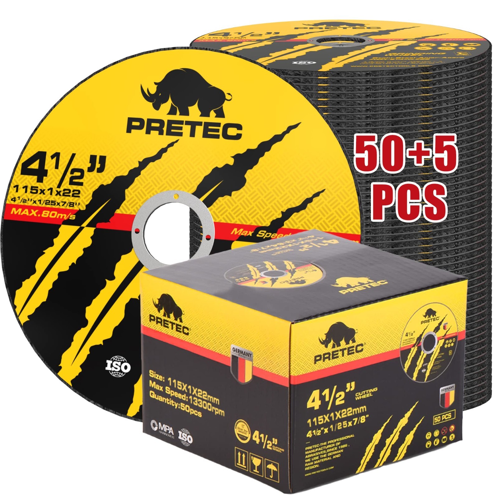 50+5Pack 4-1/2 Inch Cut-Off Wheels, Professional Cutting Discs for Angle Grinder