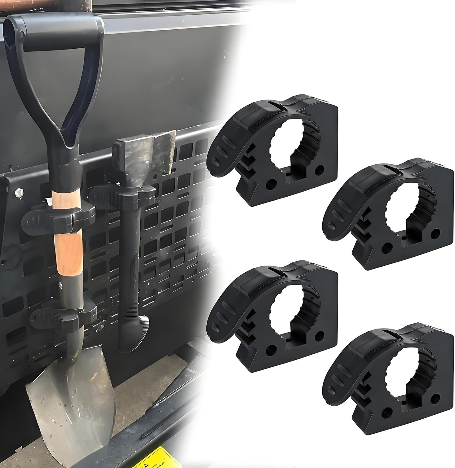 Shovel Holder & Tool Mount, Quick-Release Molle Panel Clamps for Small – 4 Pack