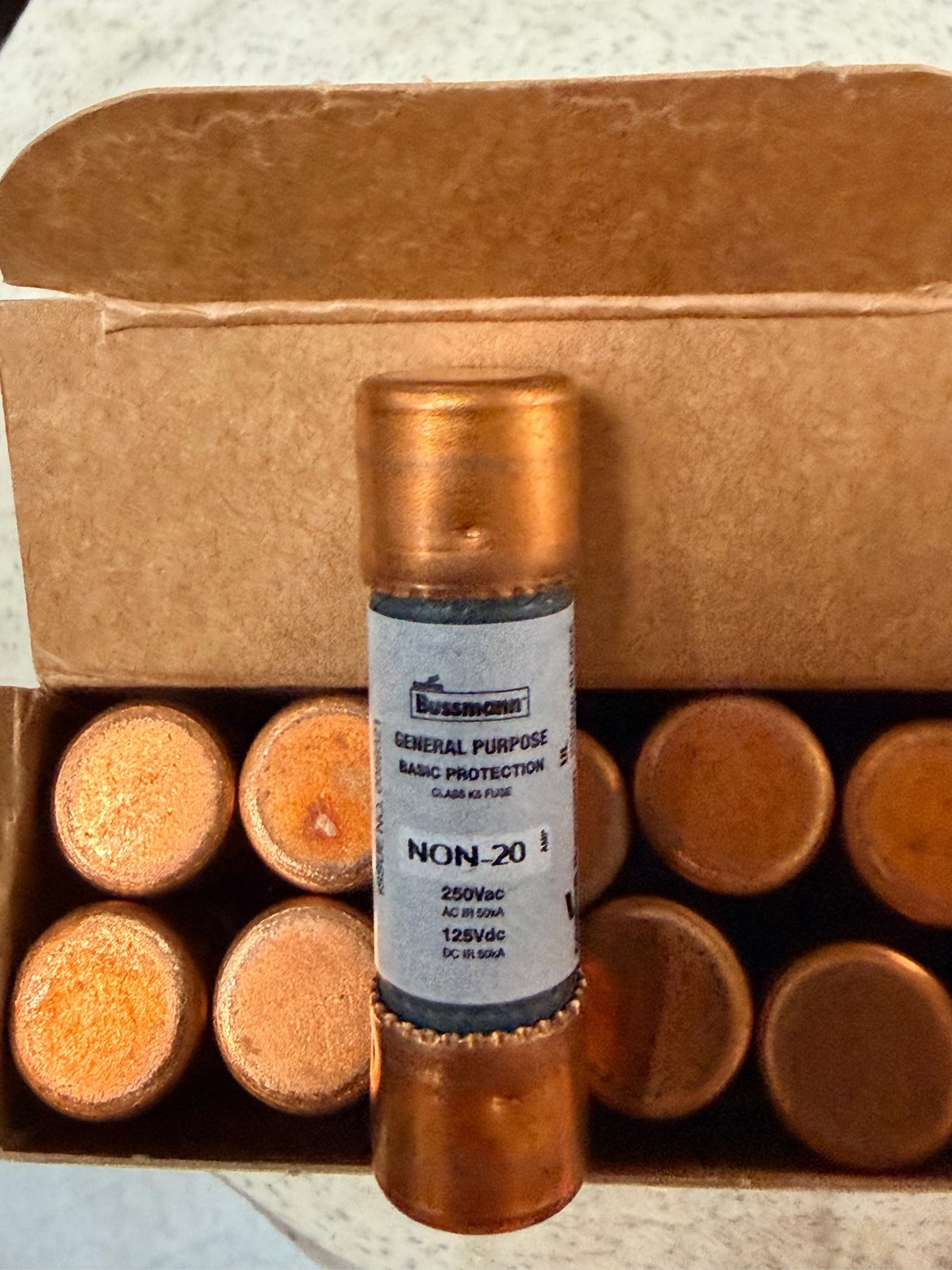 lof of 100 x Bussmann NON-20 Cartridge Fuse 20A 250V Class K5 General Purpose