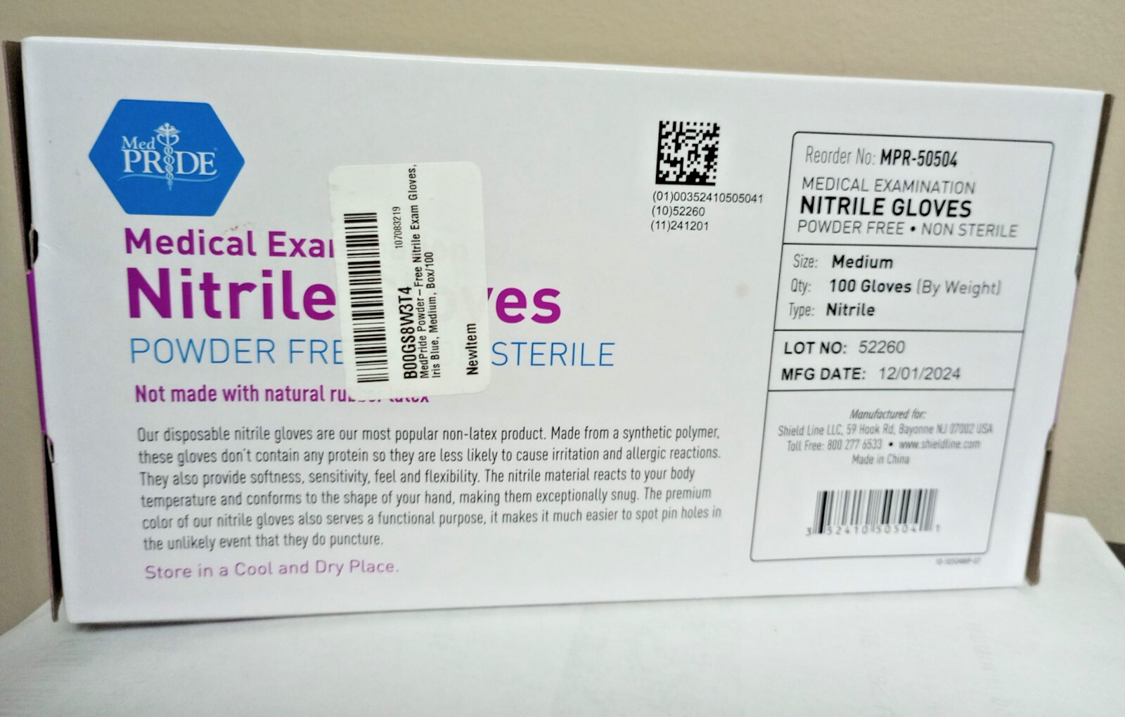 (1 Pk) MedPride Powder-Free Nitrile Exam Gloves Iris Blue – Medium Size -Box/100