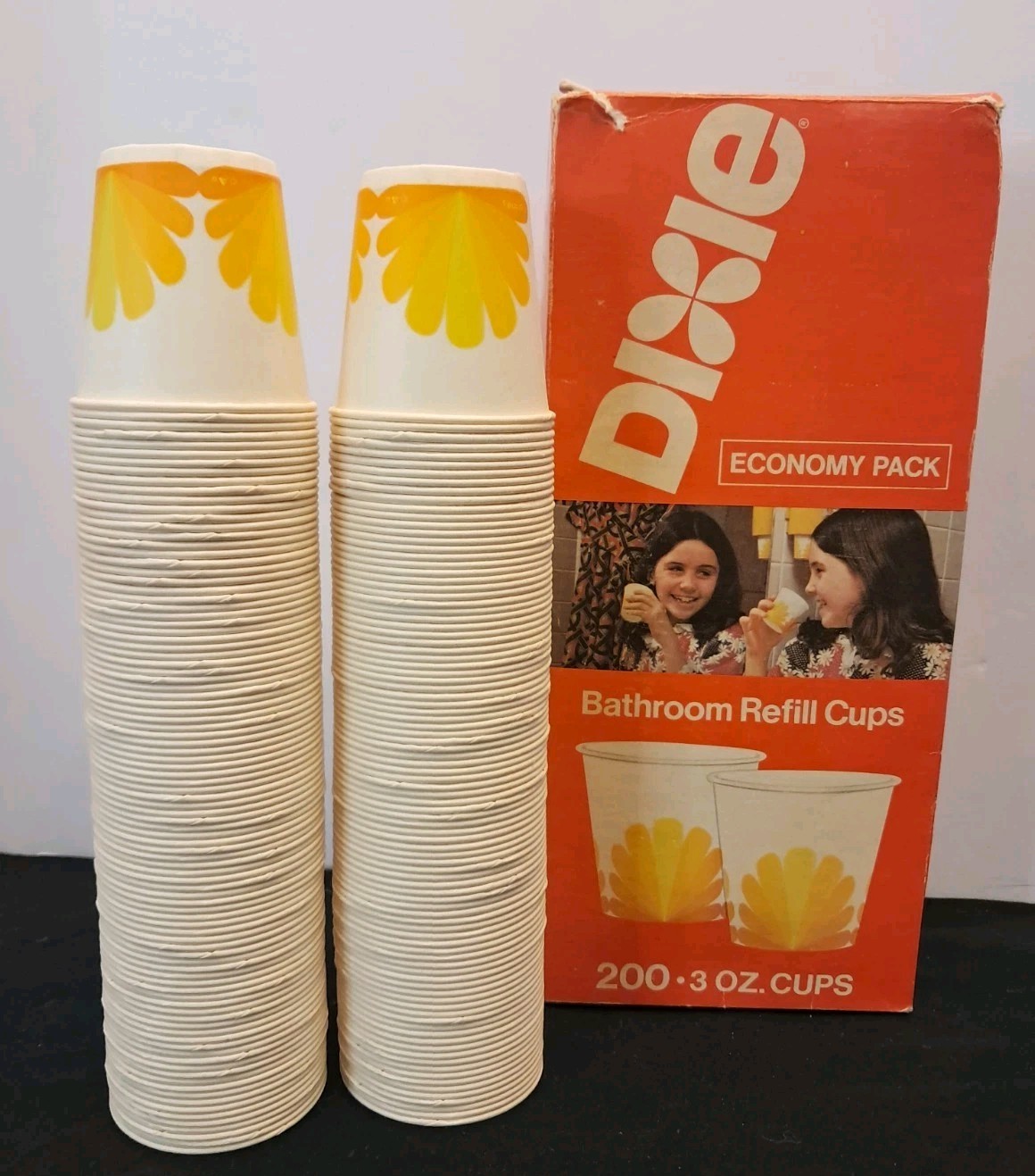 Dixie 3 oz Bath Cups 190 ct Disposable Paper Bathroom Yellow Sun Flower Fan OPEN