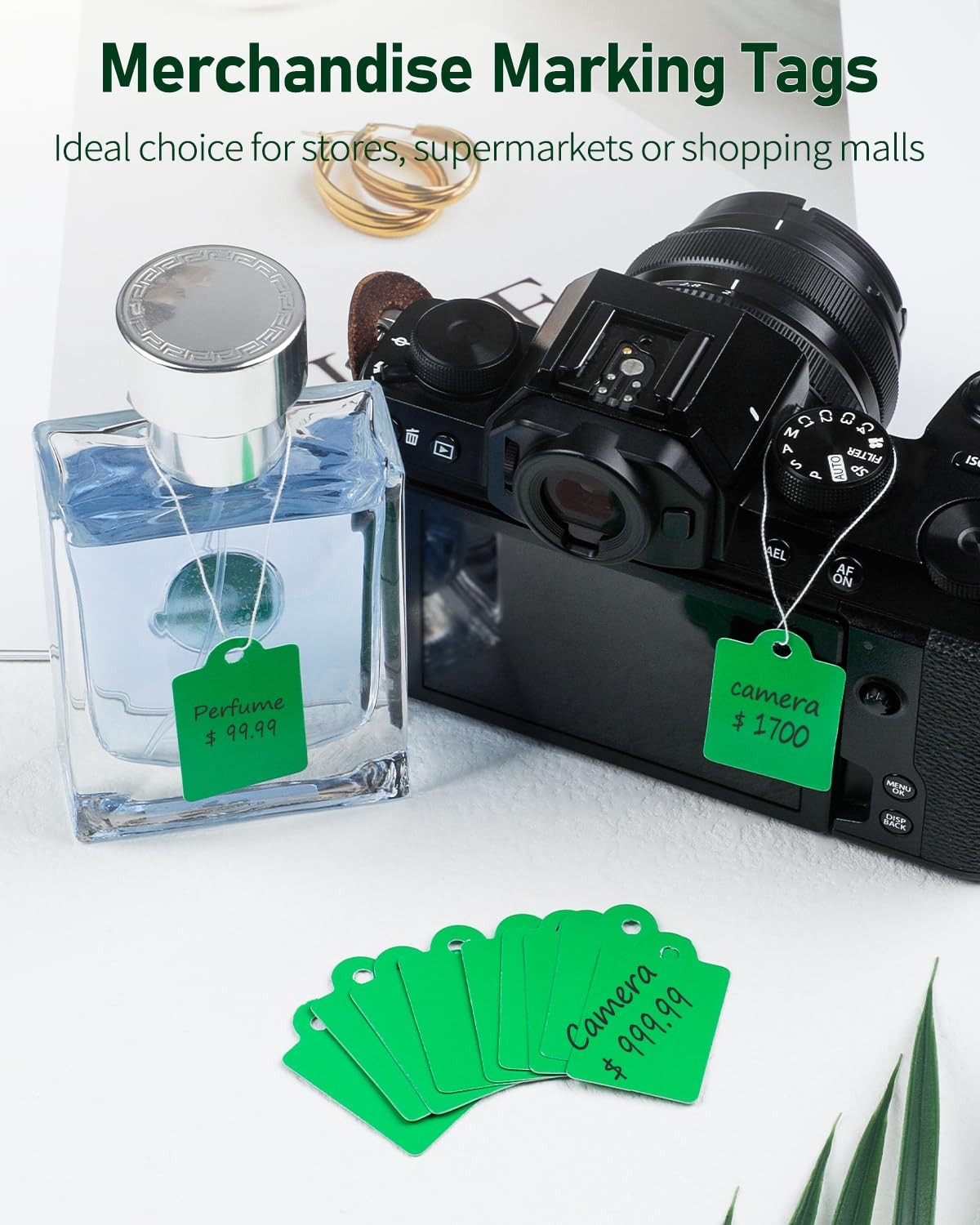 200 Pcs Price Tags with String Attached 1 3/8″ x 7/8″ Writable Green Hang Tag…