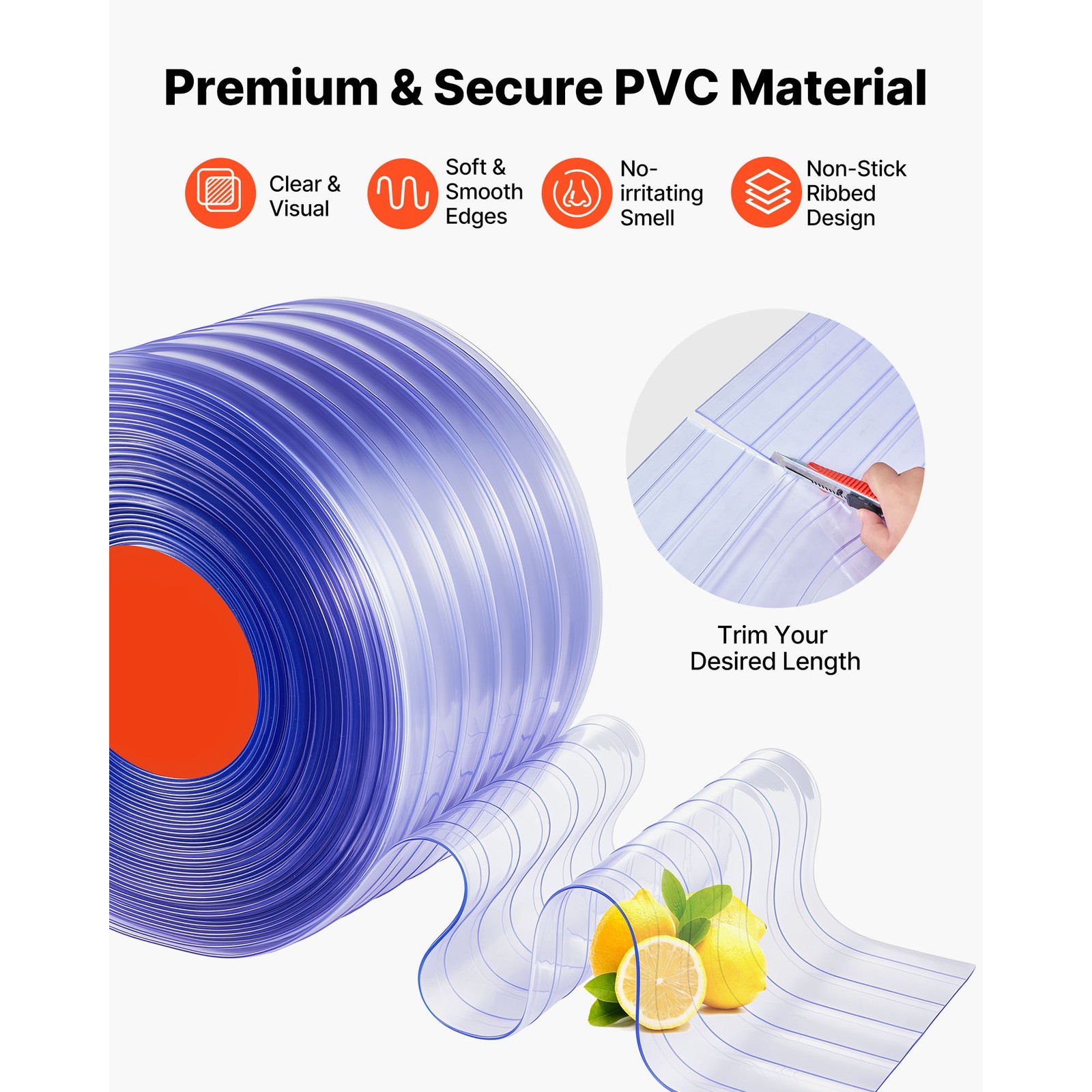 Uimoso PVC Ribbed Strip Curtain Roll, 101 ft x 12 in, Durable Plastic Door Cover
