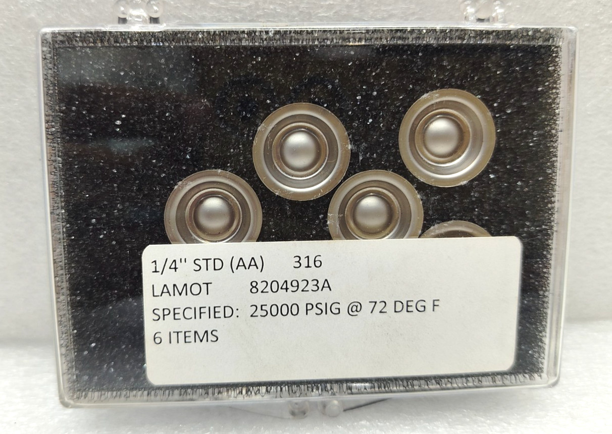 LAMOT 1/4″ STD (AA) 25000 PSIG @ 72 DEG F 316 SS RAPTURE PRESSURE DISC 6 QTY NEW