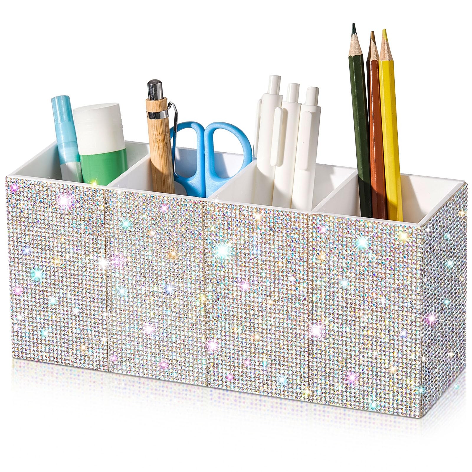 Bling Desk Organizer for Women, Rhinestone Pen Makeup Brush Holder, Girly Des…