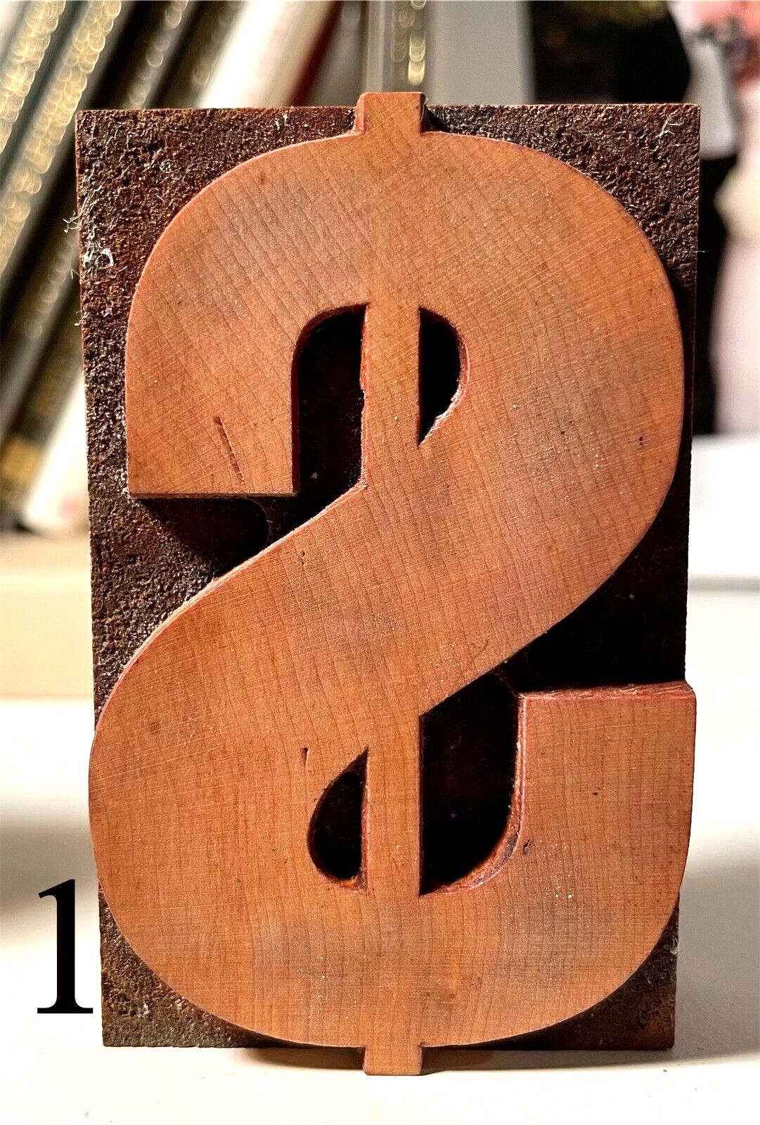 WOOD $ DOLLAR SIGN MONEY Vintage Letterpress LETTER PRINT TYPE Printing Patina