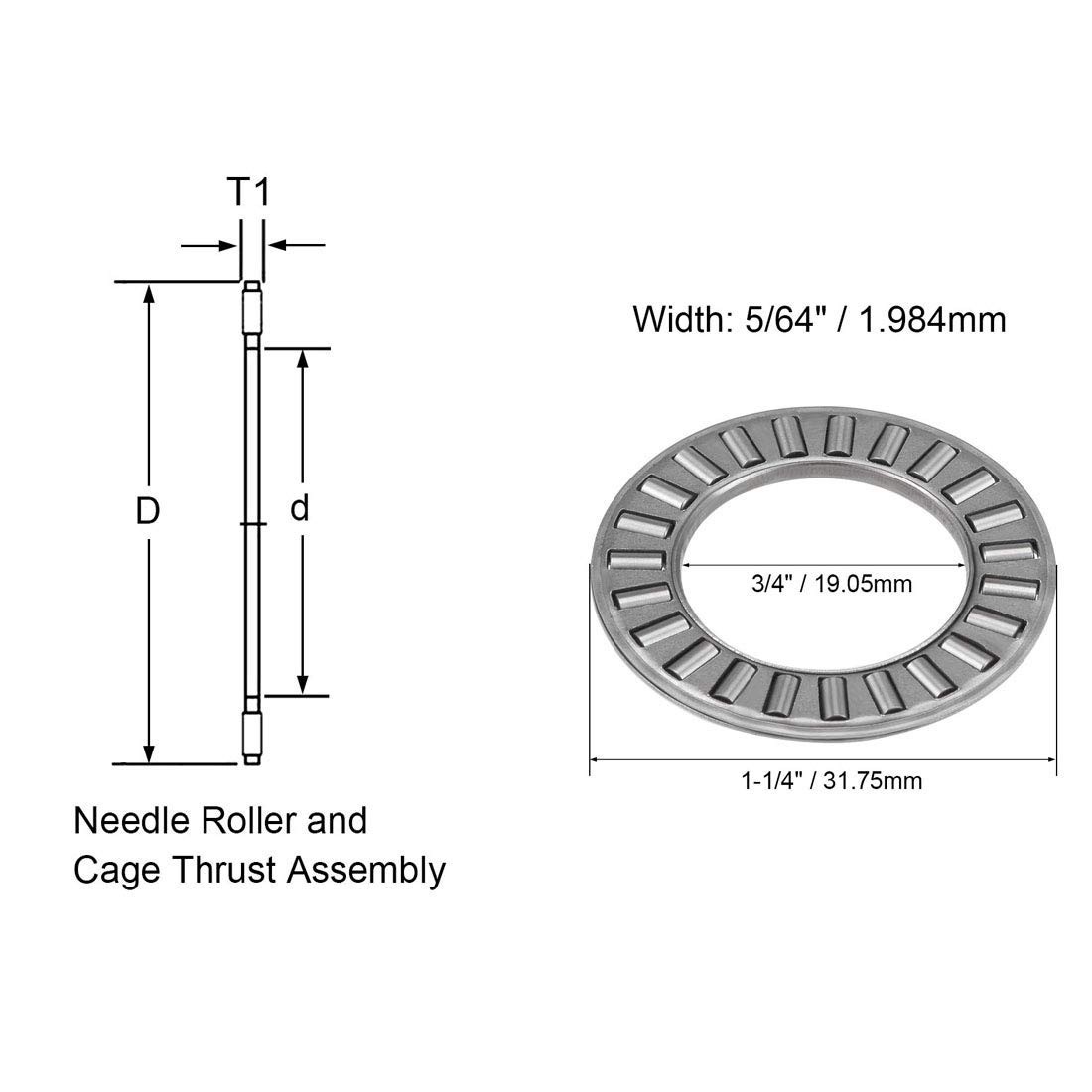 6 Sets Thrust Needle Roller Bearingsroller Bearing with Two Washers 3/4
