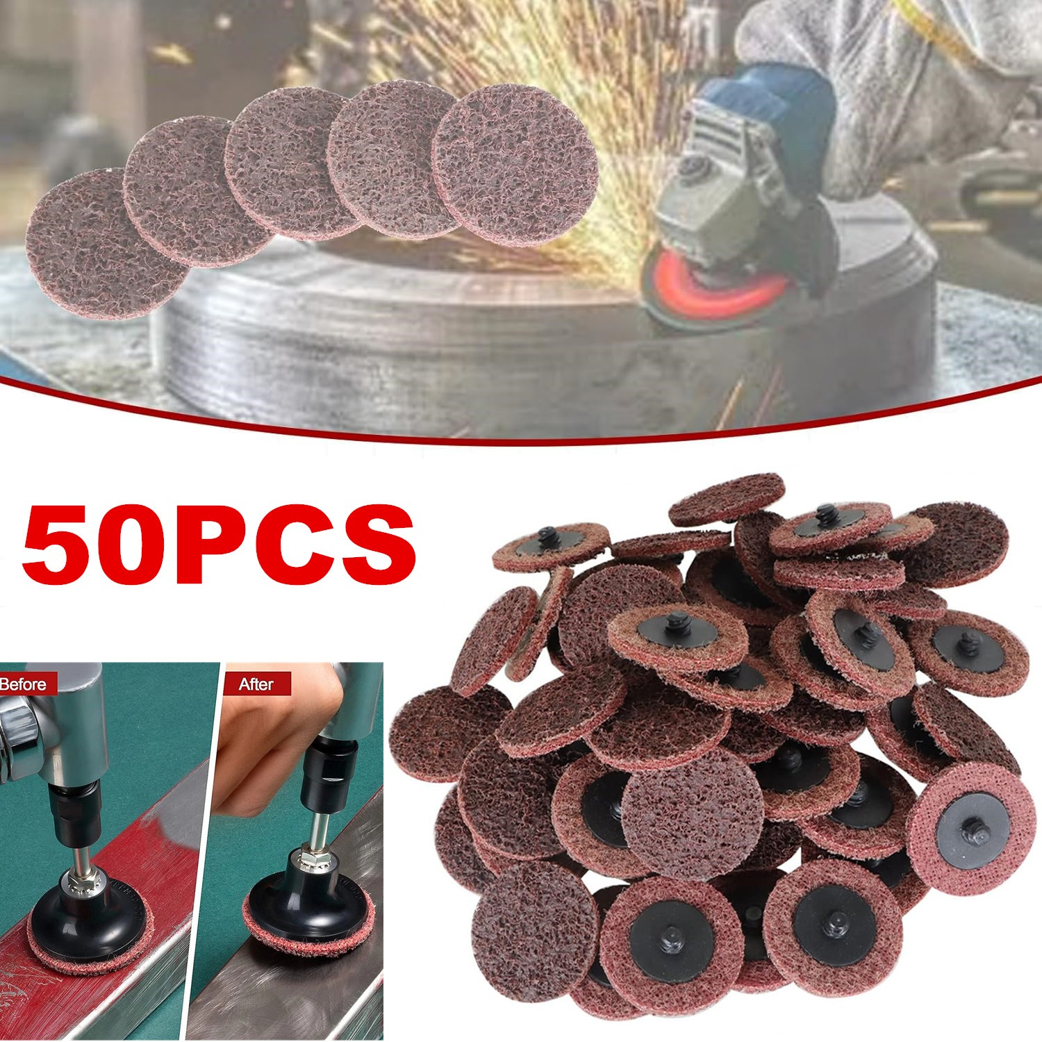 50PCS 2″ Quick Change Surface Conditioning Sanding Discs R Type Medium Grit US